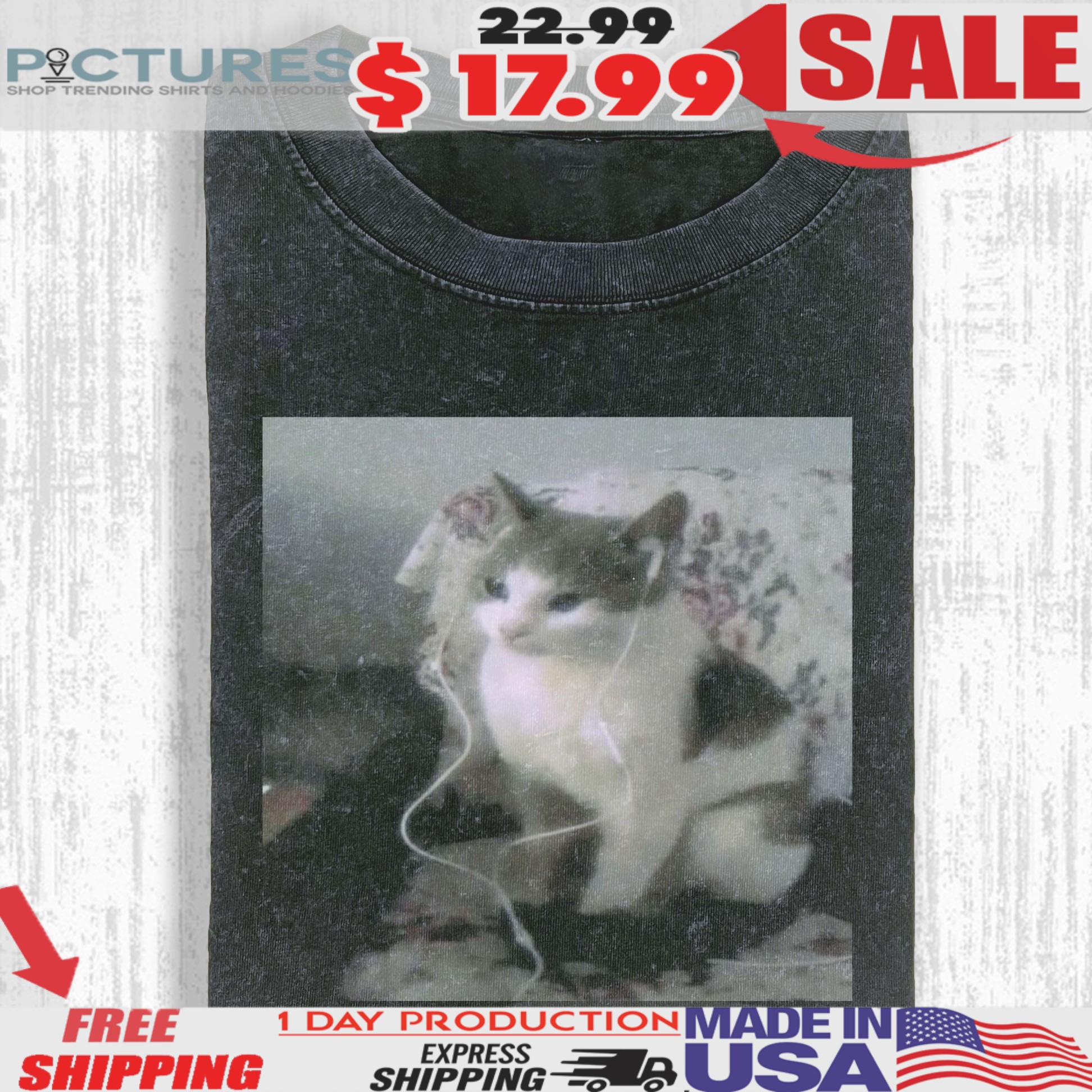 Wacky Cat Listening Meme T Shirt