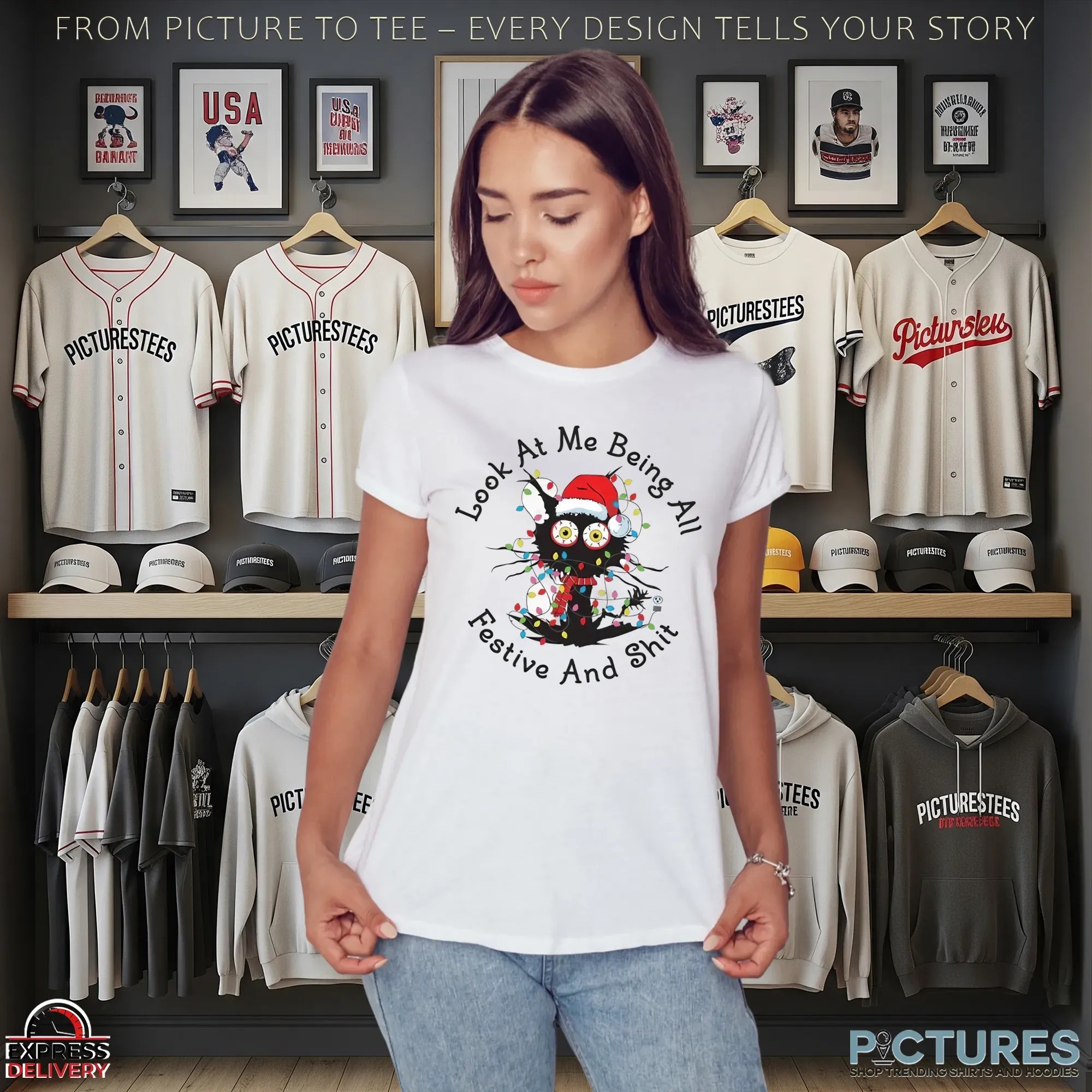 Wacky Cat Look At Me Being All Festive And Shit Merry Christmas T Shirt