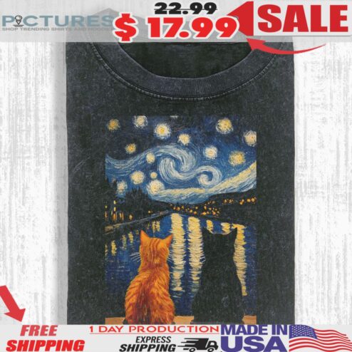 Wacky Cat Starry Night T-shirt
