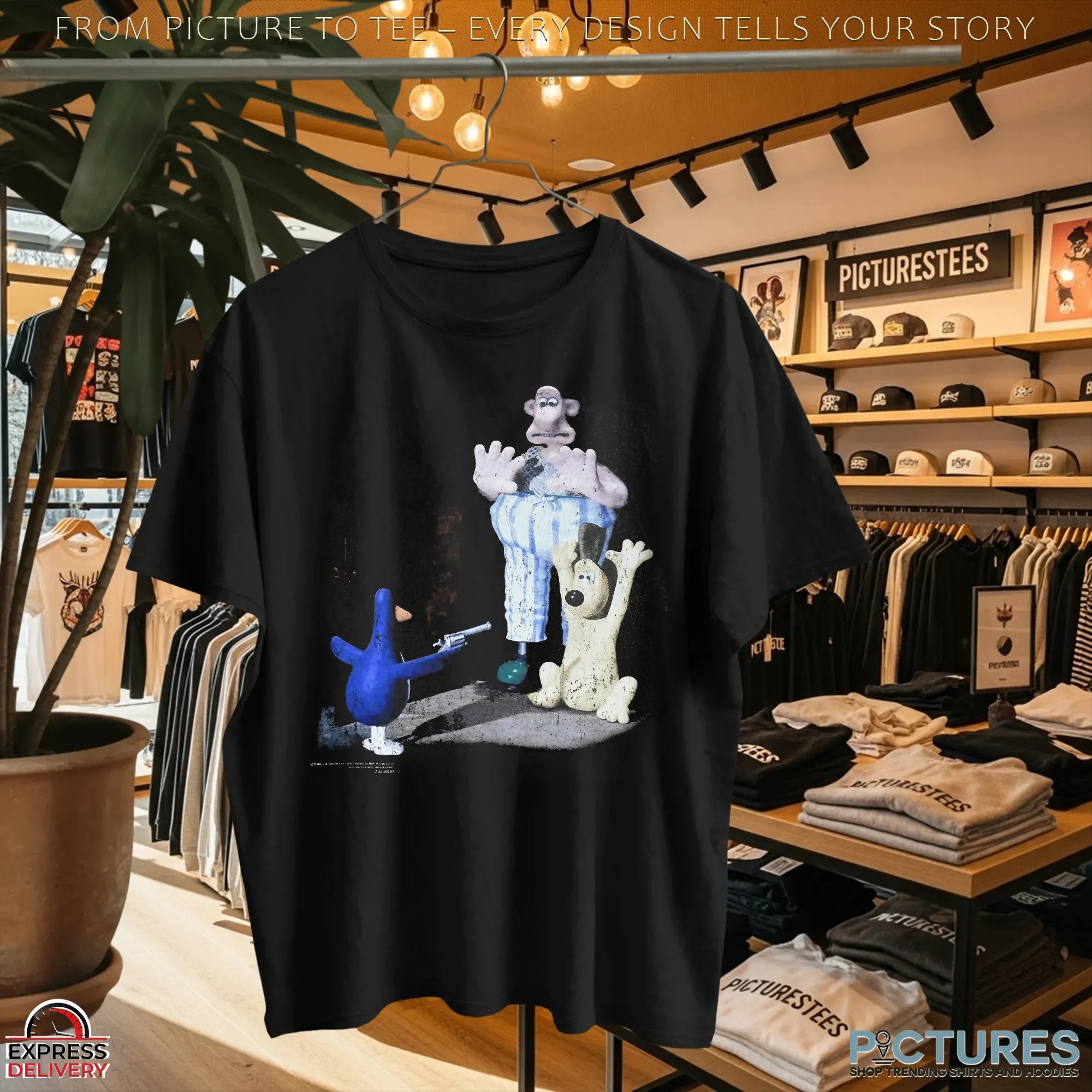 Wallace And Gromit Feathers Mcgraw Penguin Wrong Trousers Vintage Movie Scene Vintage T Shirt