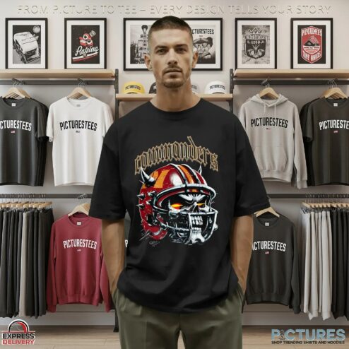 Washington Commanders Skull Helmet 2025 Halloween Graphic T Shirt