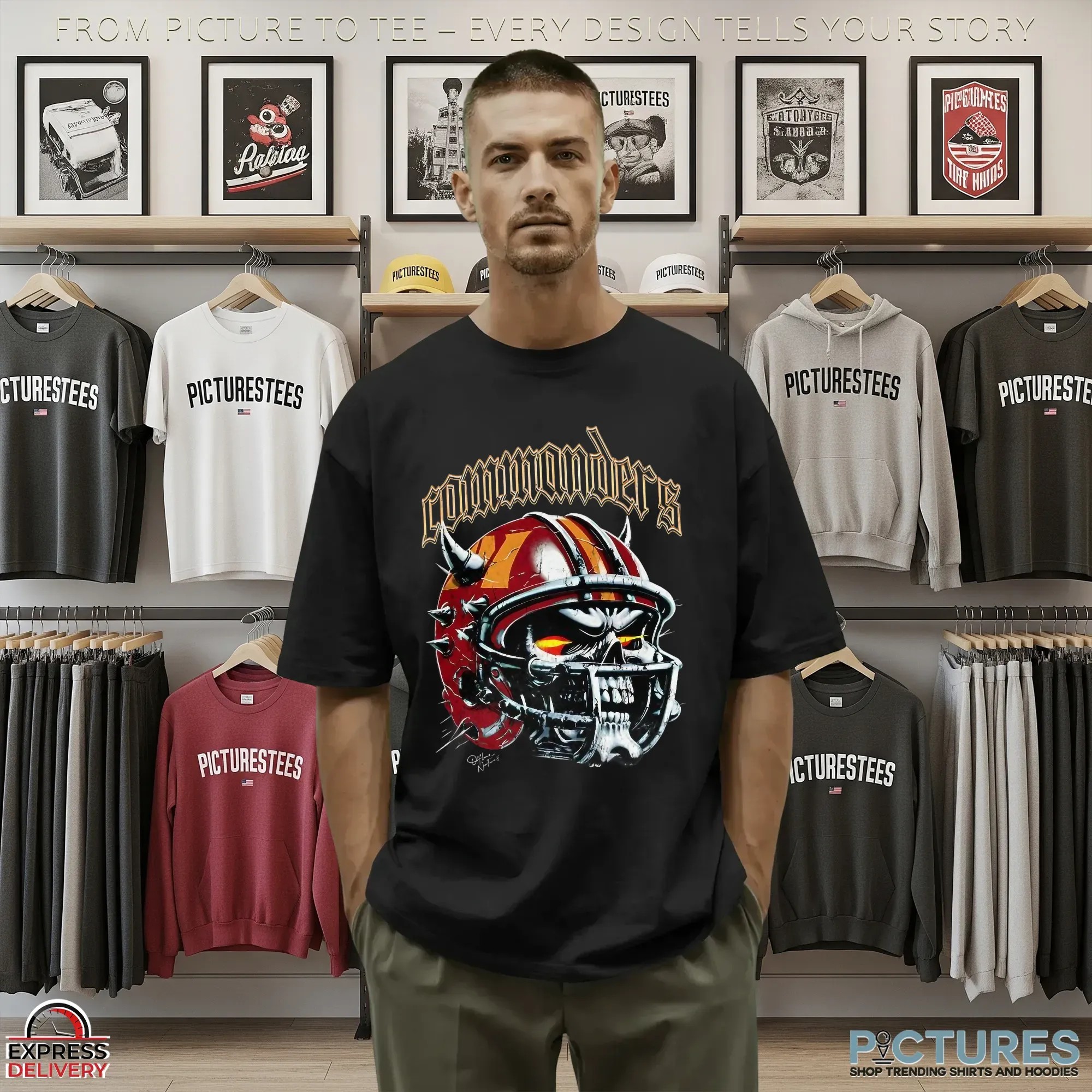 Washington Commanders Skull Helmet 2025 Halloween Graphic T Shirt