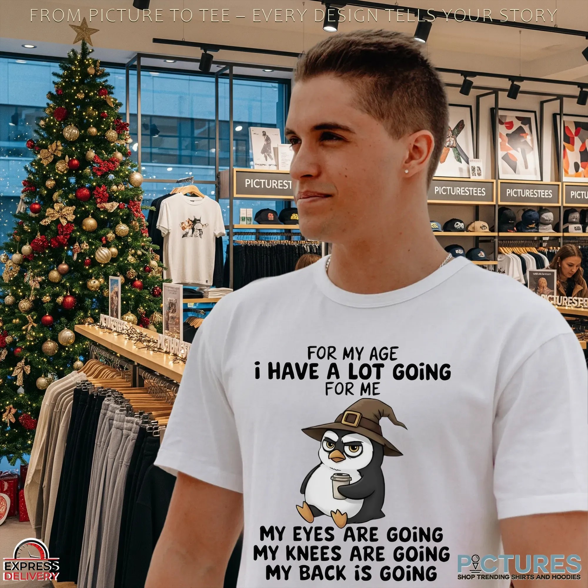 Wizard Penguins For My Age I Have A Lot Going For Me My Eyes Are Going My Knees Are Going My Back Is Going T Shirt