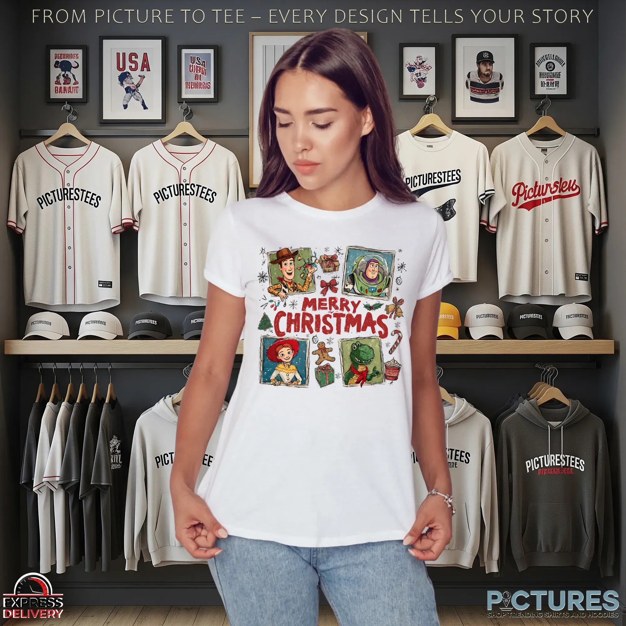 Woody, Buzz, Jessie & Rex Toy Story Holiday Cartoon Merry Christmas T Shirt