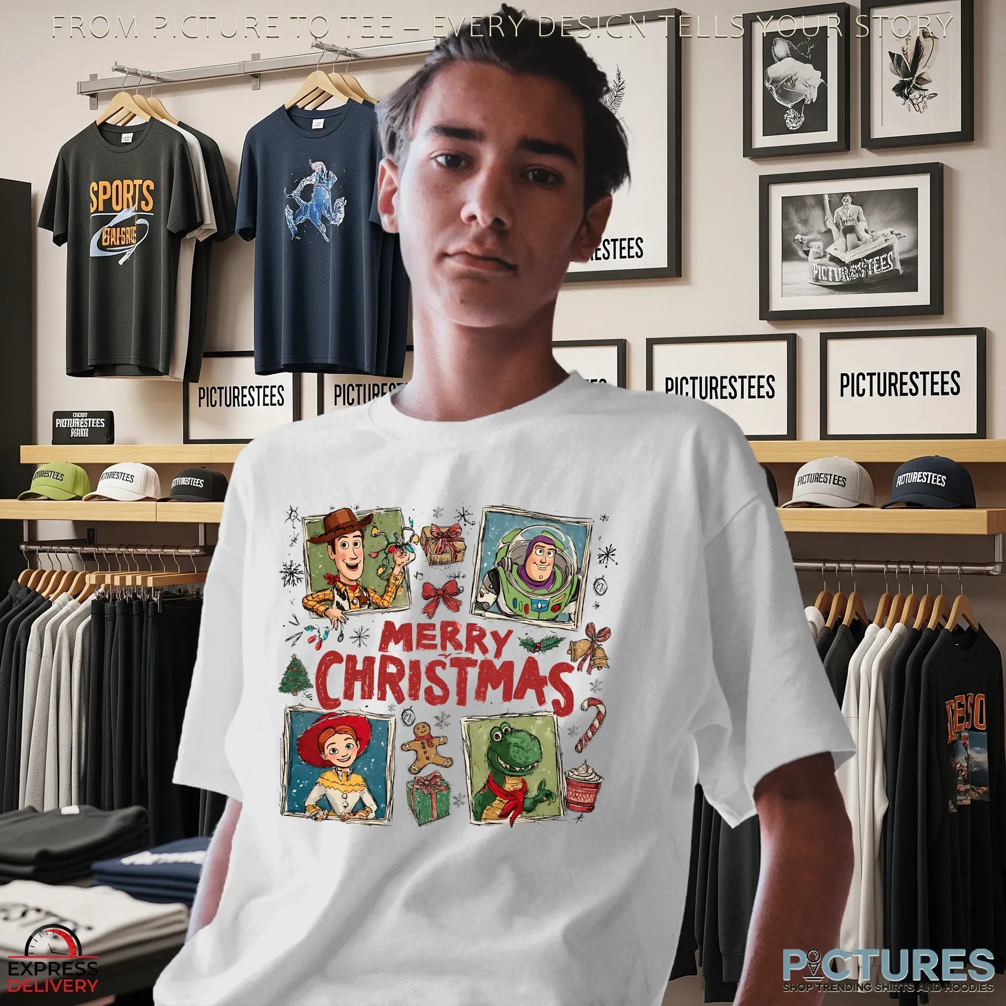 Woody, Buzz, Jessie & Rex Toy Story Holiday Cartoon Merry Christmas T Shirt