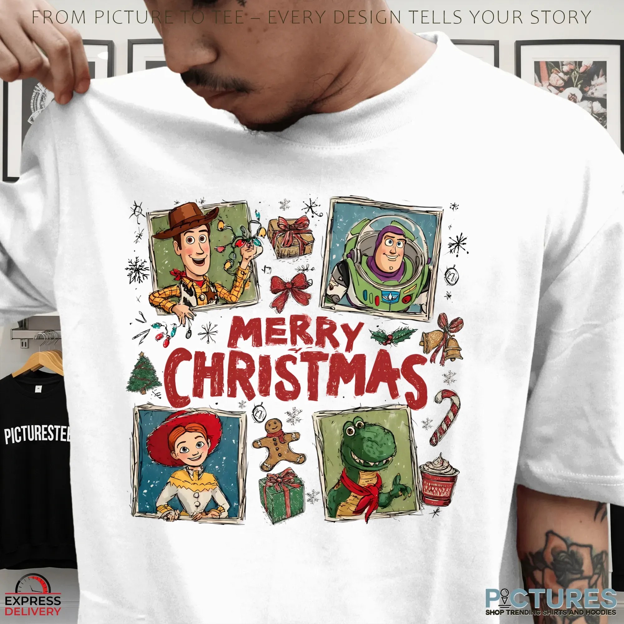 Woody, Buzz, Jessie & Rex Toy Story Holiday Cartoon Merry Christmas T Shirt