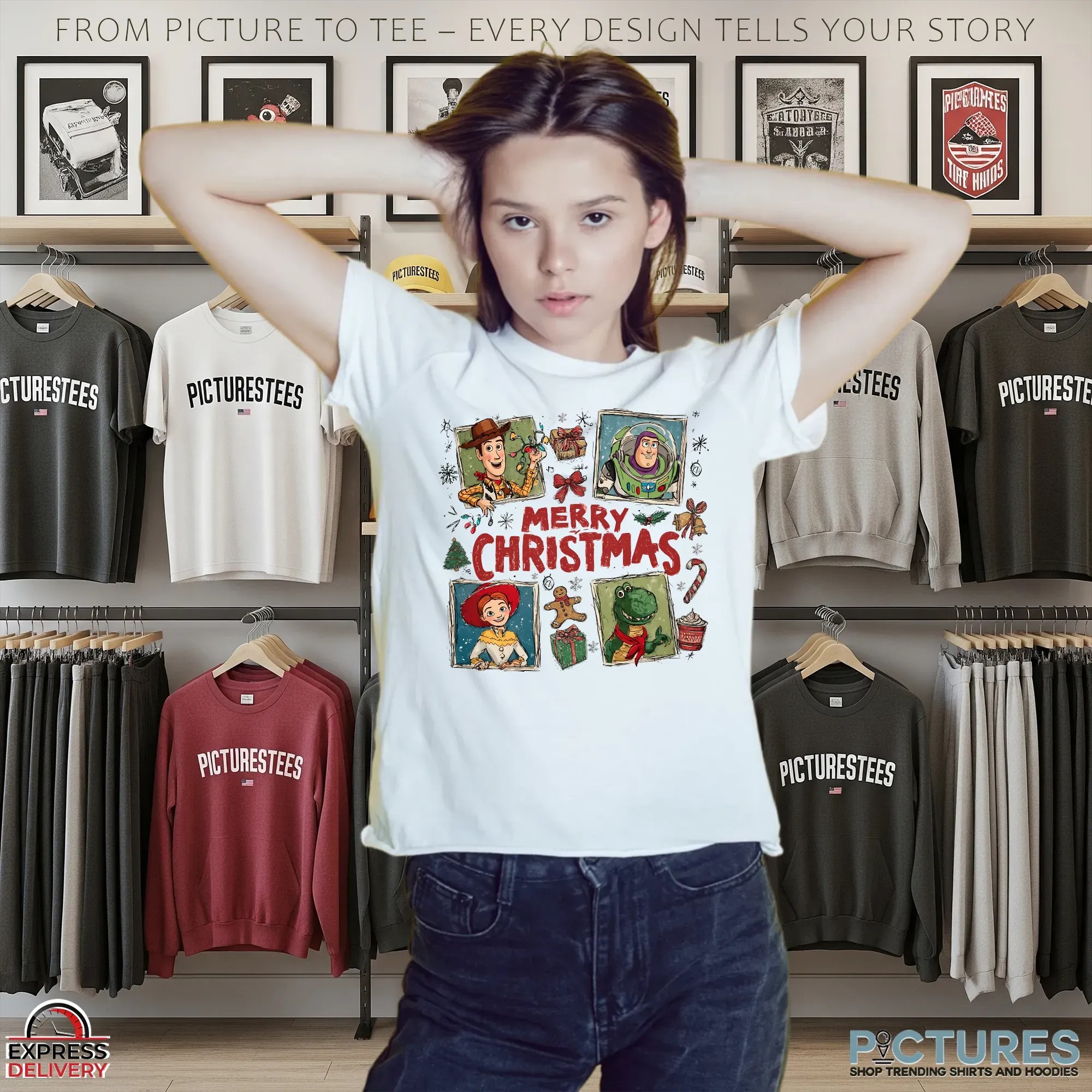 Woody, Buzz, Jessie & Rex Toy Story Holiday Cartoon Merry Christmas T Shirt