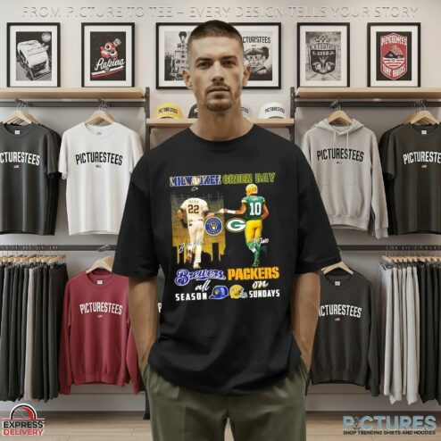 Yelich Milwaukee Brewers All Season X Love Green Bay Packers On Sundays Skyline T Shirt