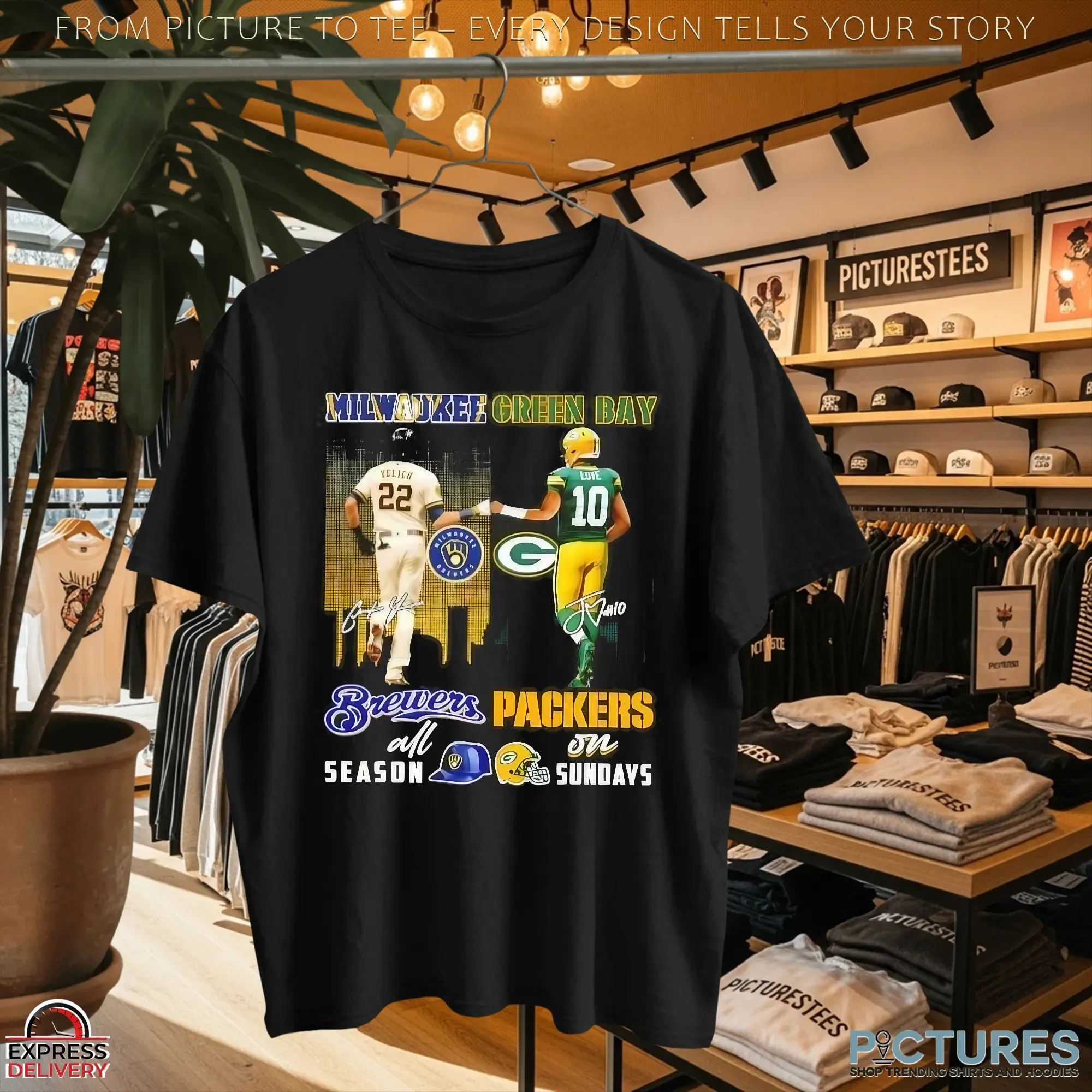 Yelich Milwaukee Brewers All Season X Love Green Bay Packers On Sundays Skyline T Shirt