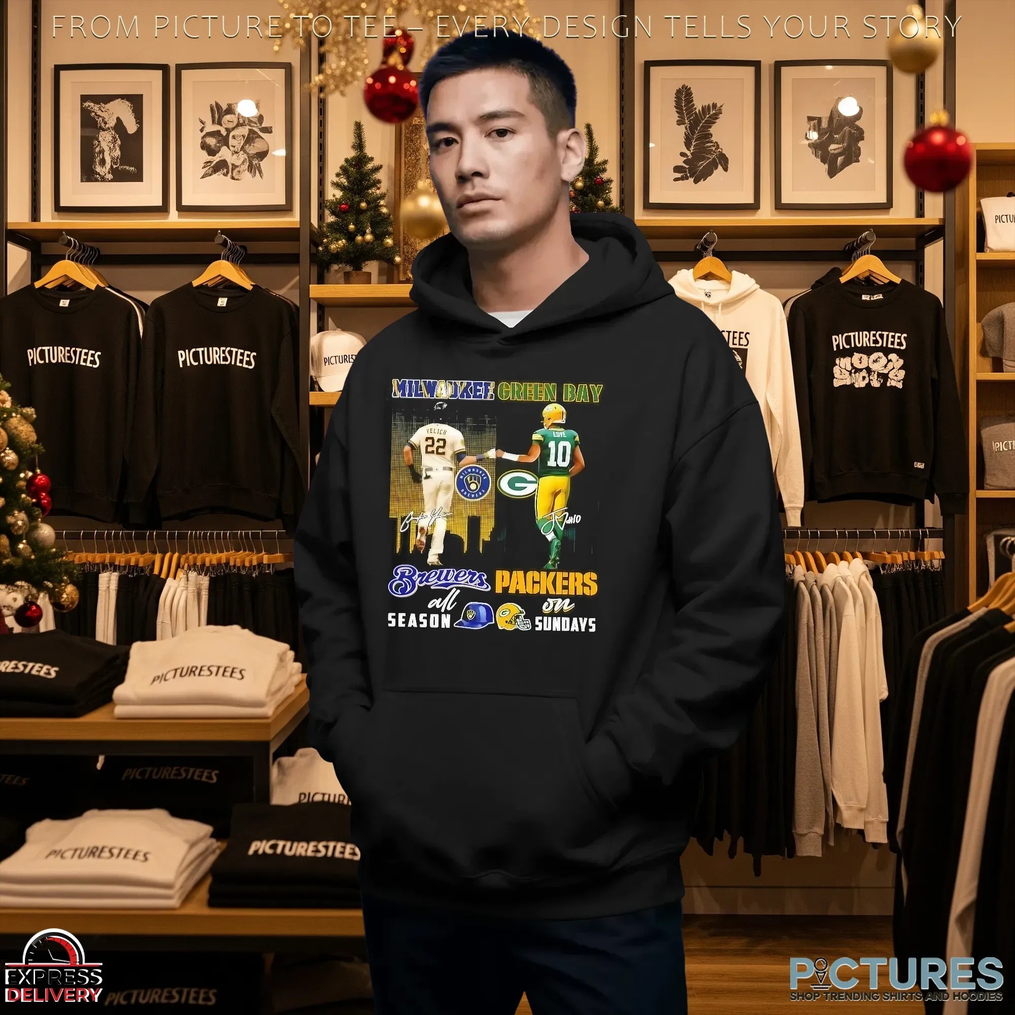 Yelich Milwaukee Brewers All Season X Love Green Bay Packers On Sundays Skyline T Shirt