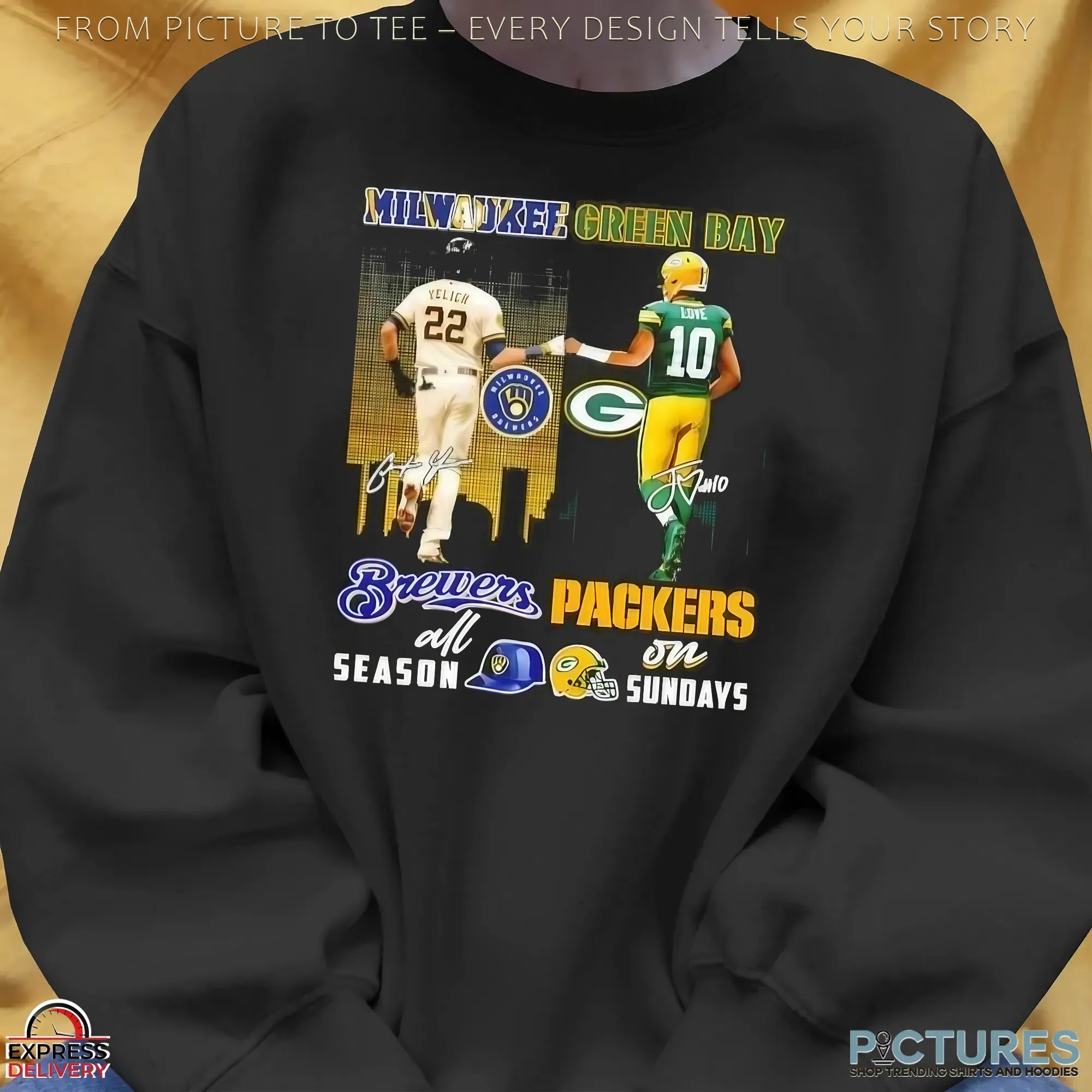 Yelich Milwaukee Brewers All Season X Love Green Bay Packers On Sundays Skyline T Shirt