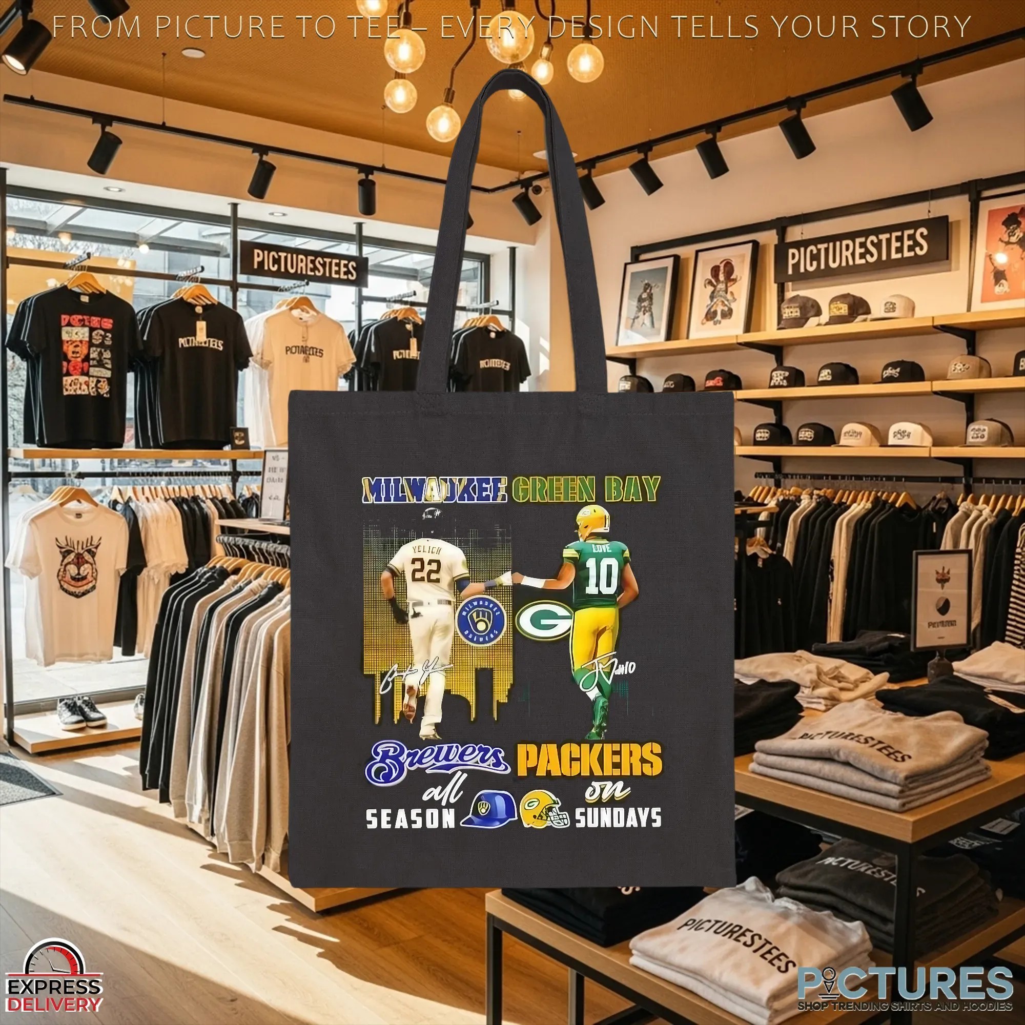 Yelich Milwaukee Brewers All Season X Love Green Bay Packers On Sundays Skyline T Shirt