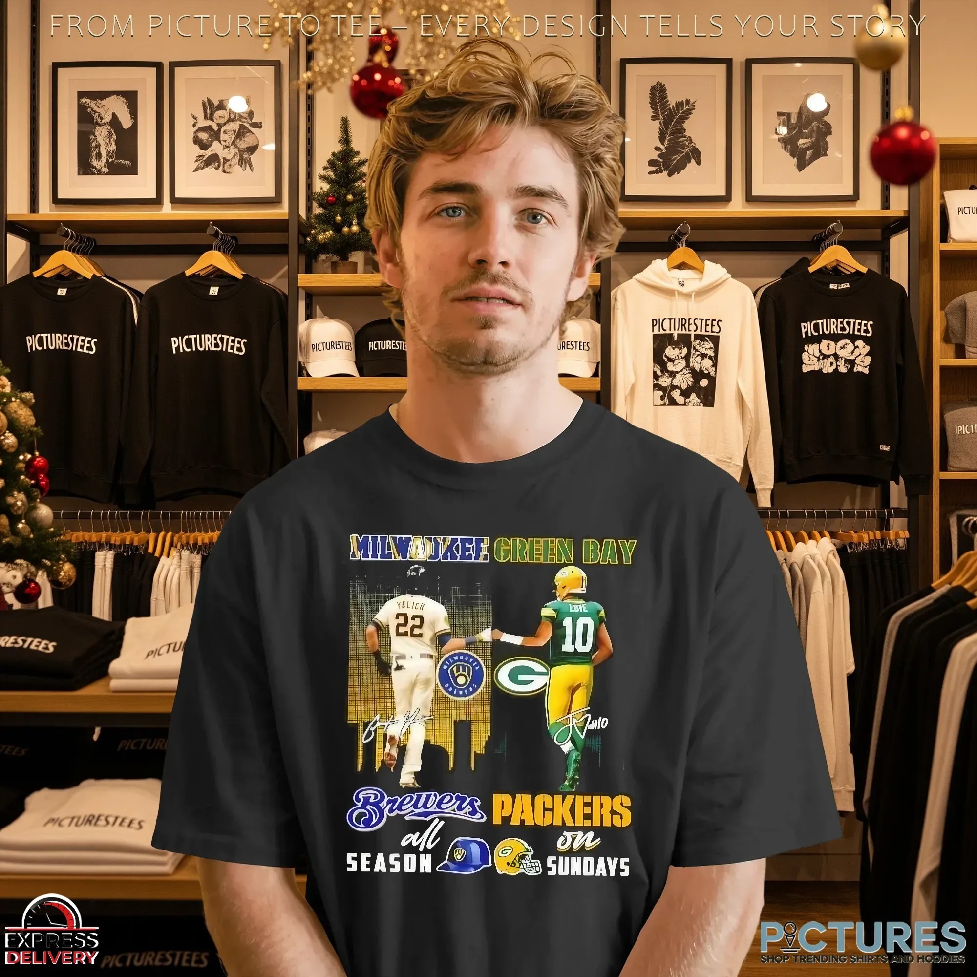 Yelich Milwaukee Brewers All Season X Love Green Bay Packers On Sundays Skyline T Shirt