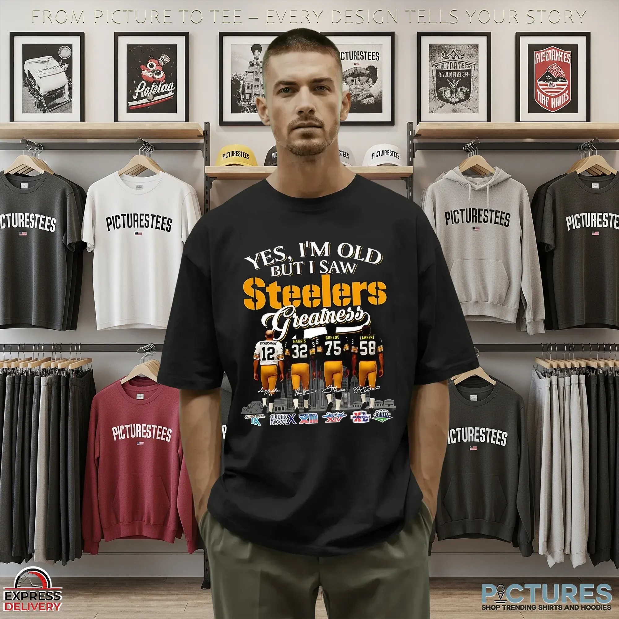 Yes I’m Old But I Saw Pittsburgh Steelers Squad Greatness Legends Signature Football Parody T Shirt