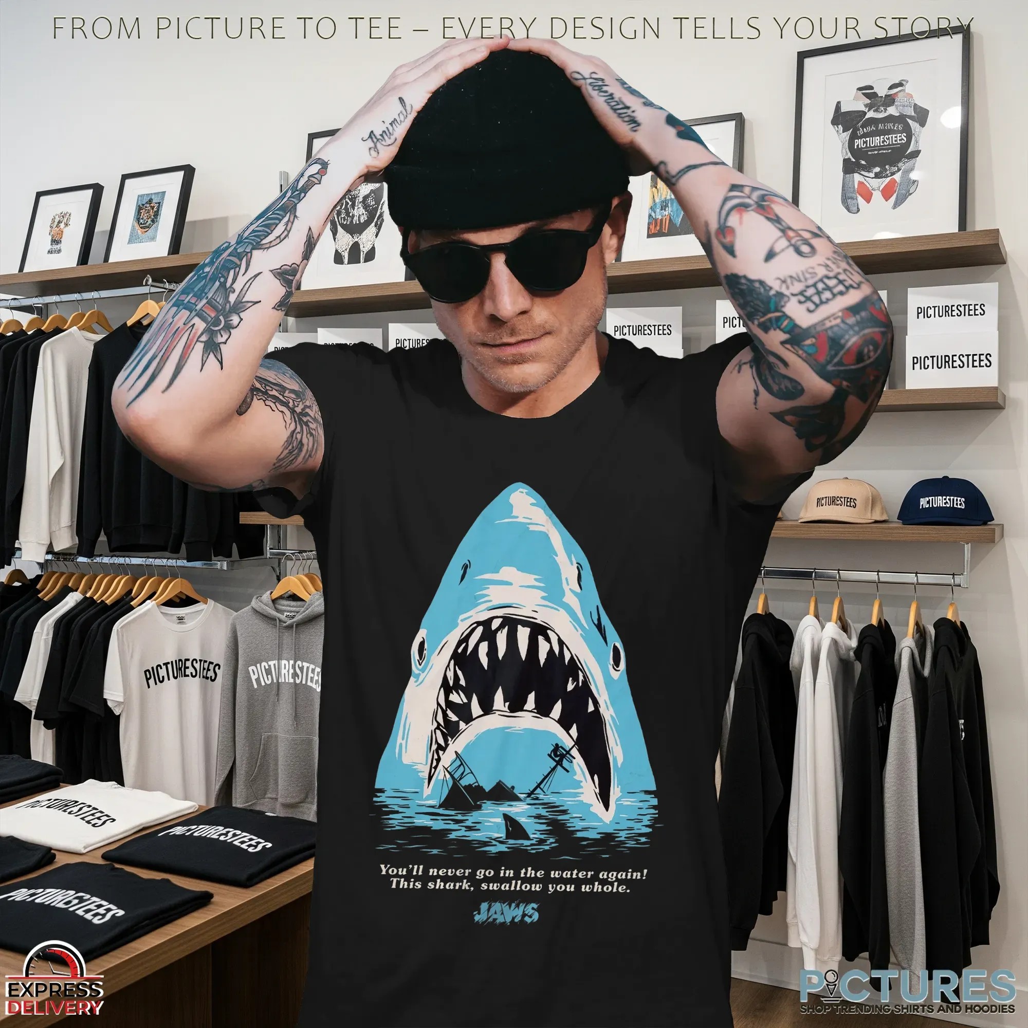 You'll Never Go in The Water Again This Shark Swallow You Whole Stylised Poster Jaws T Shirt
