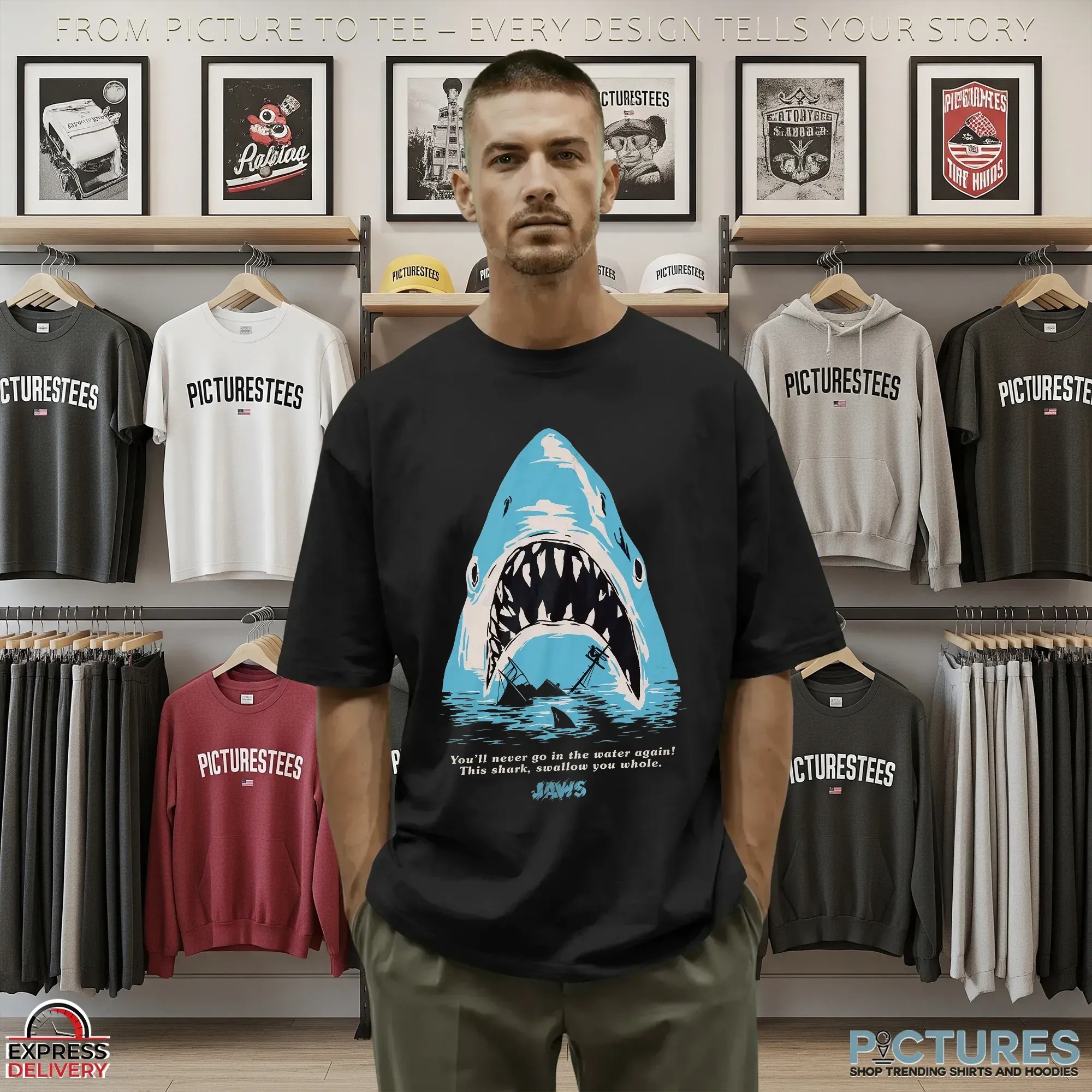 You'll Never Go in The Water Again This Shark Swallow You Whole Stylised Poster Jaws T Shirt