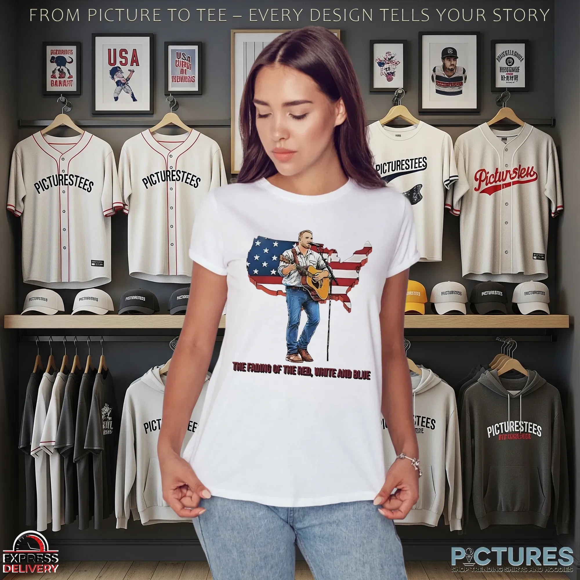 Zach Bryan And Guitar The Fading Of The Red White And Blue American Flag T Shirt
