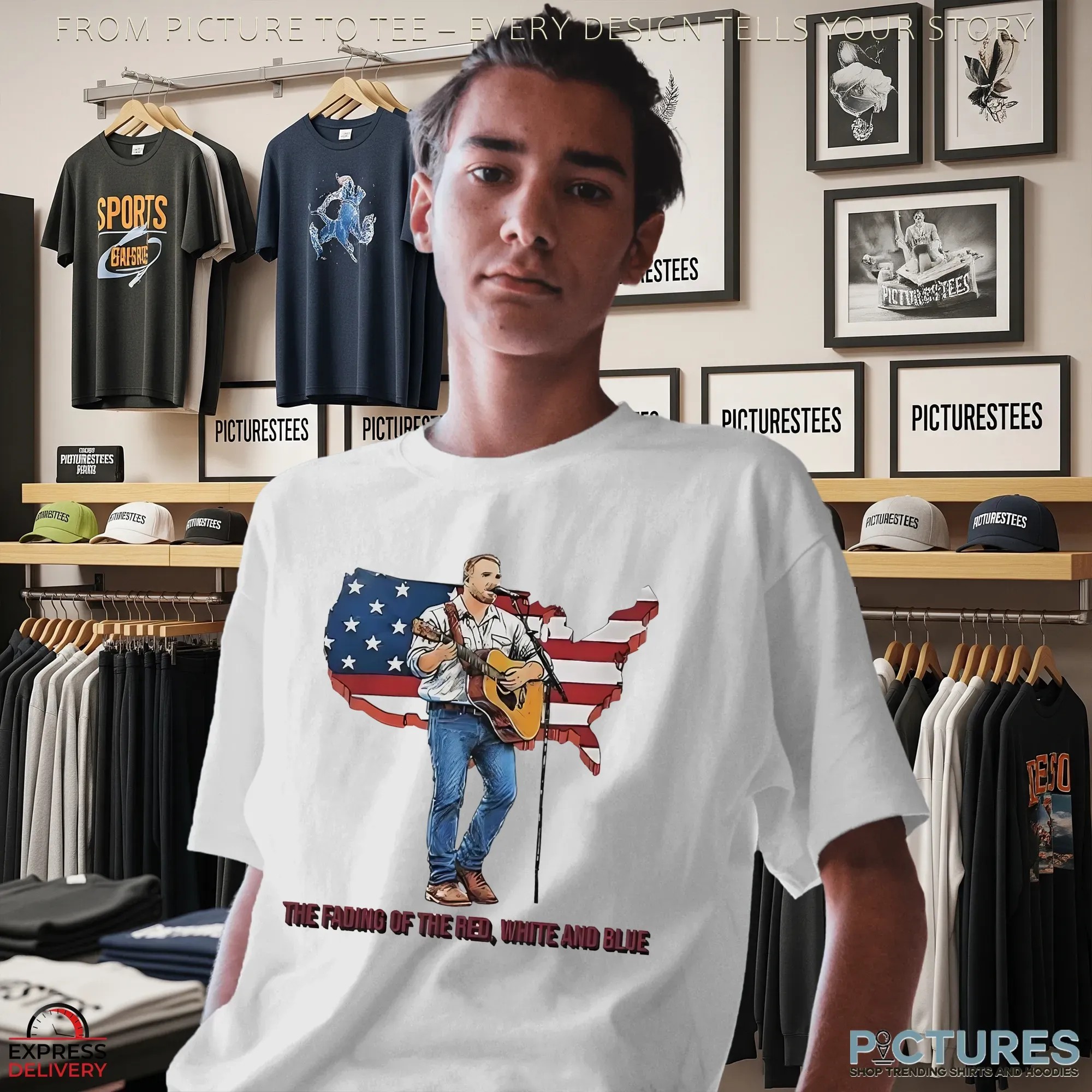 Zach Bryan And Guitar The Fading Of The Red White And Blue American Flag T Shirt
