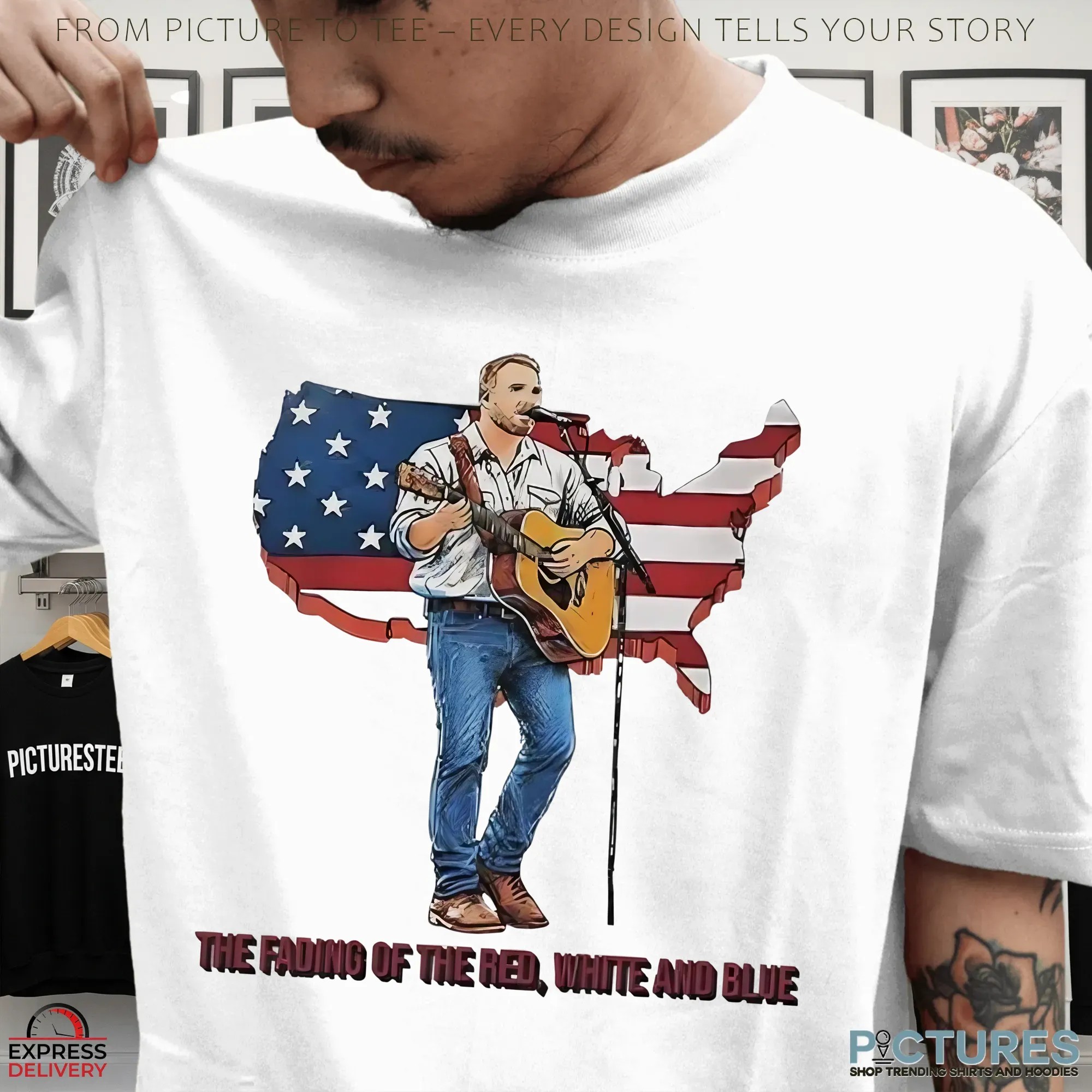 Zach Bryan And Guitar The Fading Of The Red White And Blue American Flag T Shirt