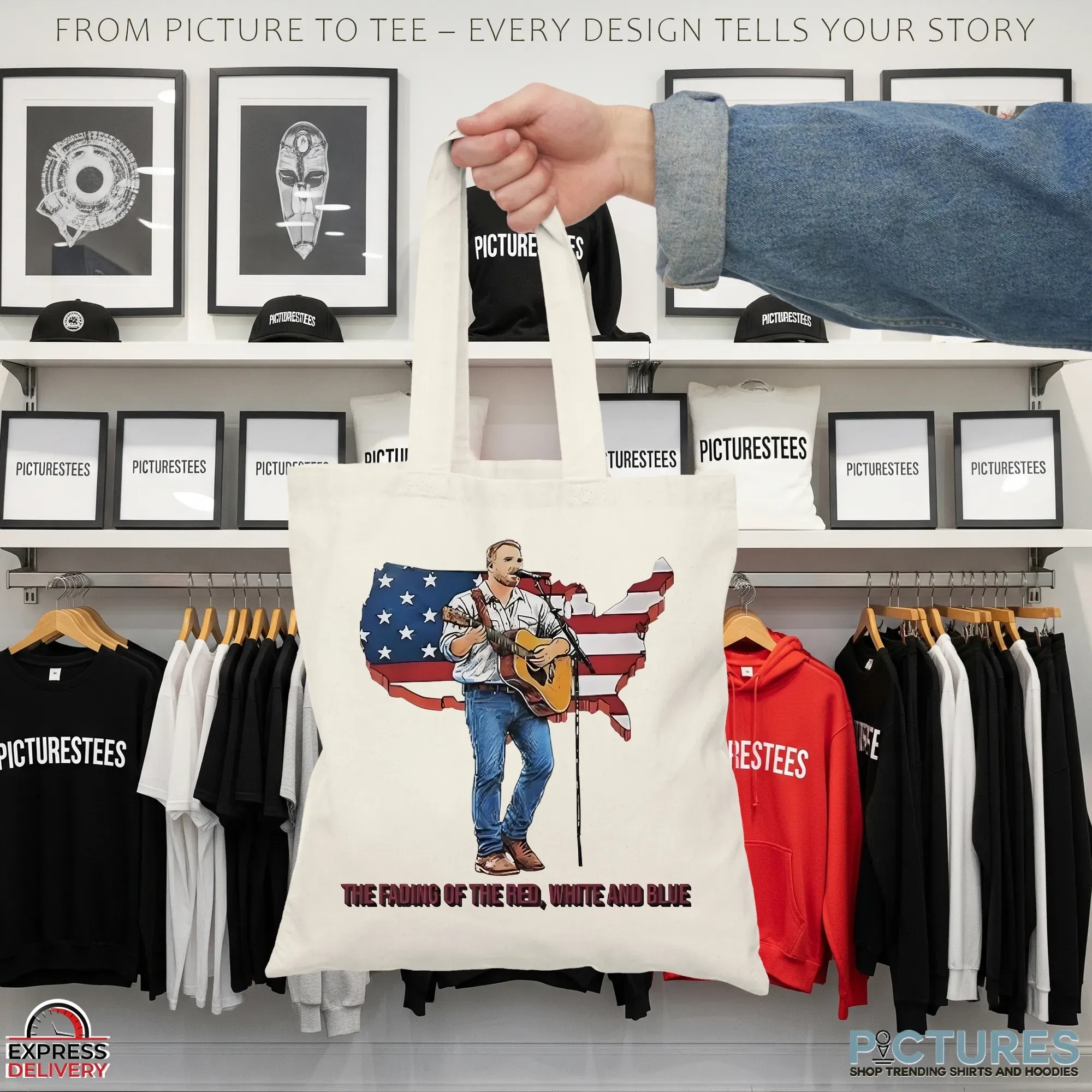 Zach Bryan And Guitar The Fading Of The Red White And Blue American Flag T Shirt
