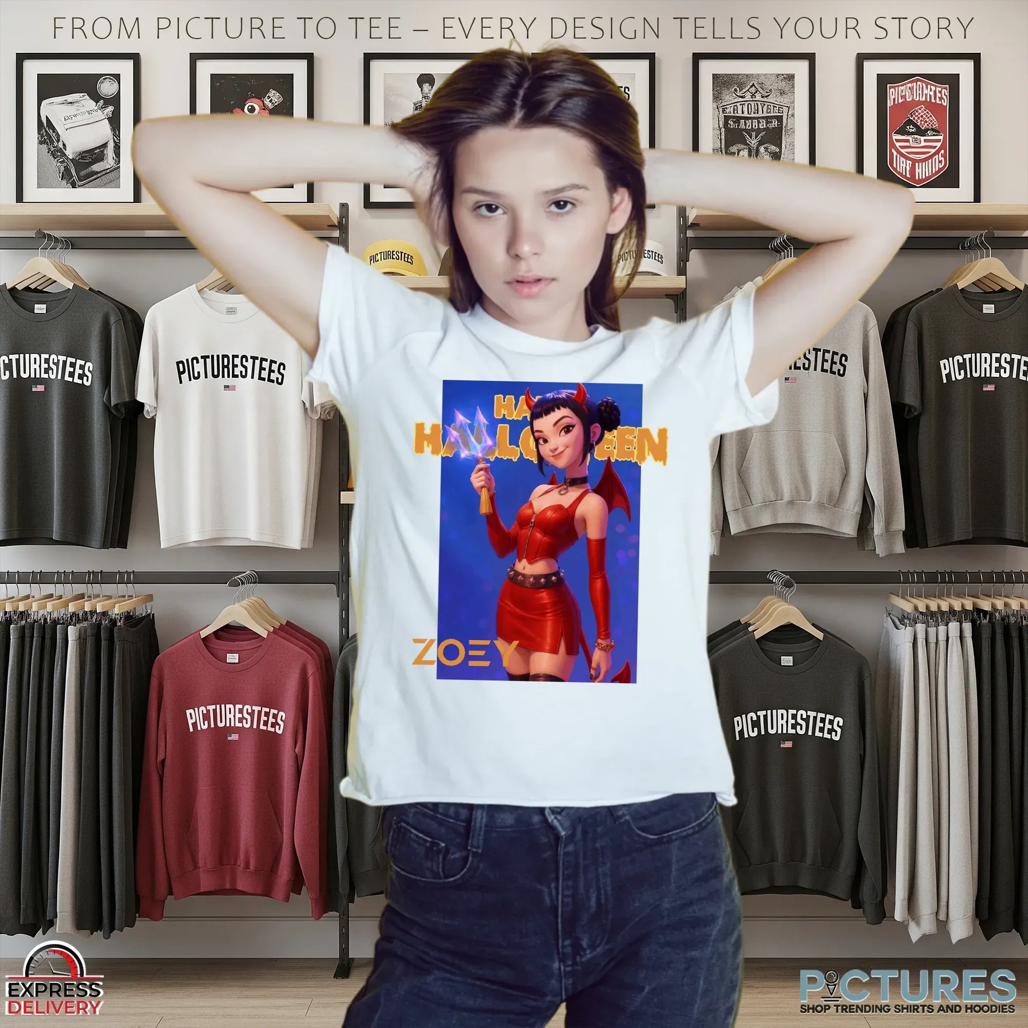 Zoey Devil Girl Huntrix Happy Halloween Sexy Demon Cosplay For Spooky Season T Shirt