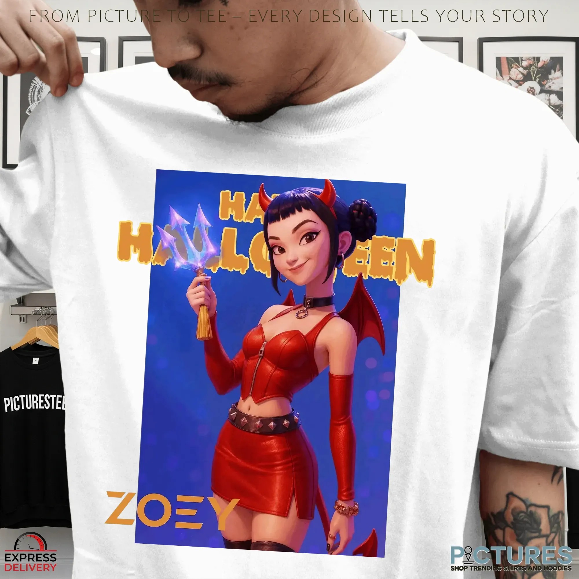 Zoey Devil Girl Huntrix Happy Halloween Sexy Demon Cosplay For Spooky Season T Shirt