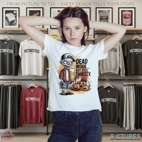 Zombie Dead Inside But Still Thirsty Pumpkin Halloween Beer Lover T Shirt