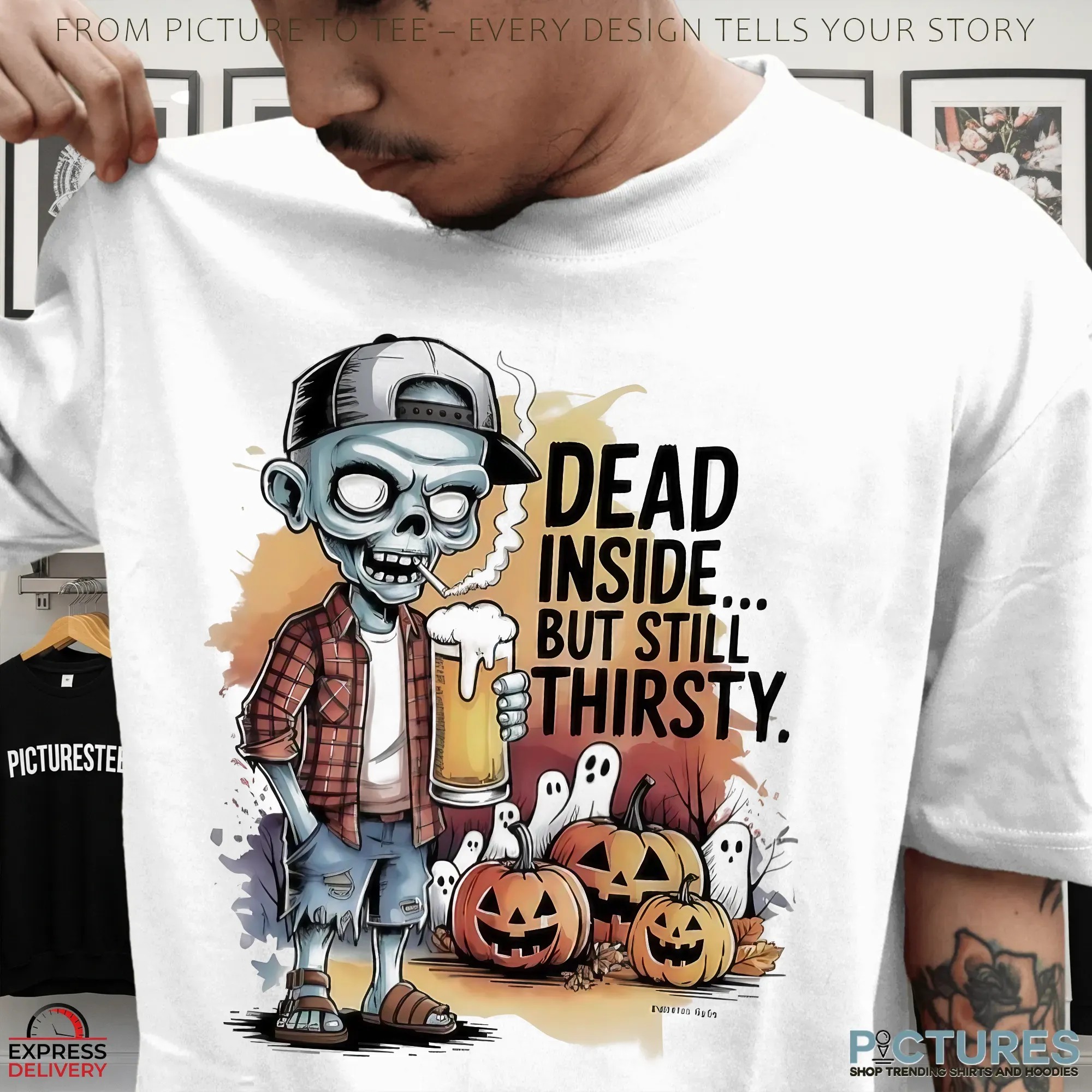 Zombie Dead Inside But Still Thirsty Pumpkin Halloween Beer Lover T Shirt