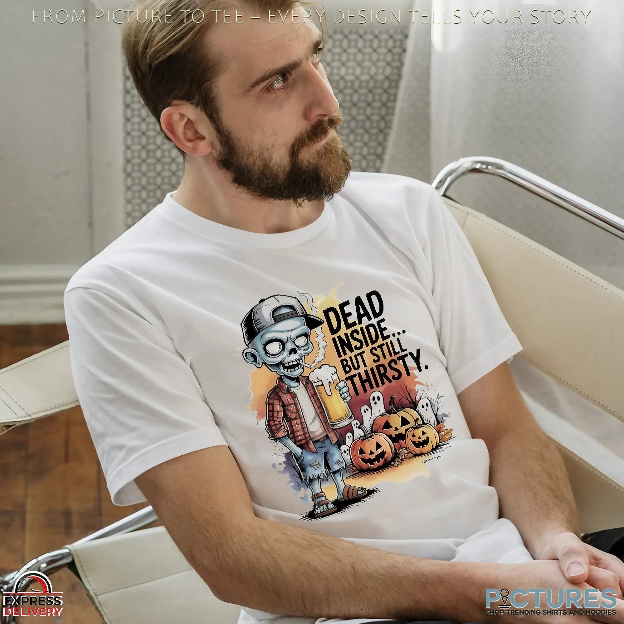 Zombie Dead Inside But Still Thirsty Pumpkin Halloween Beer Lover T Shirt