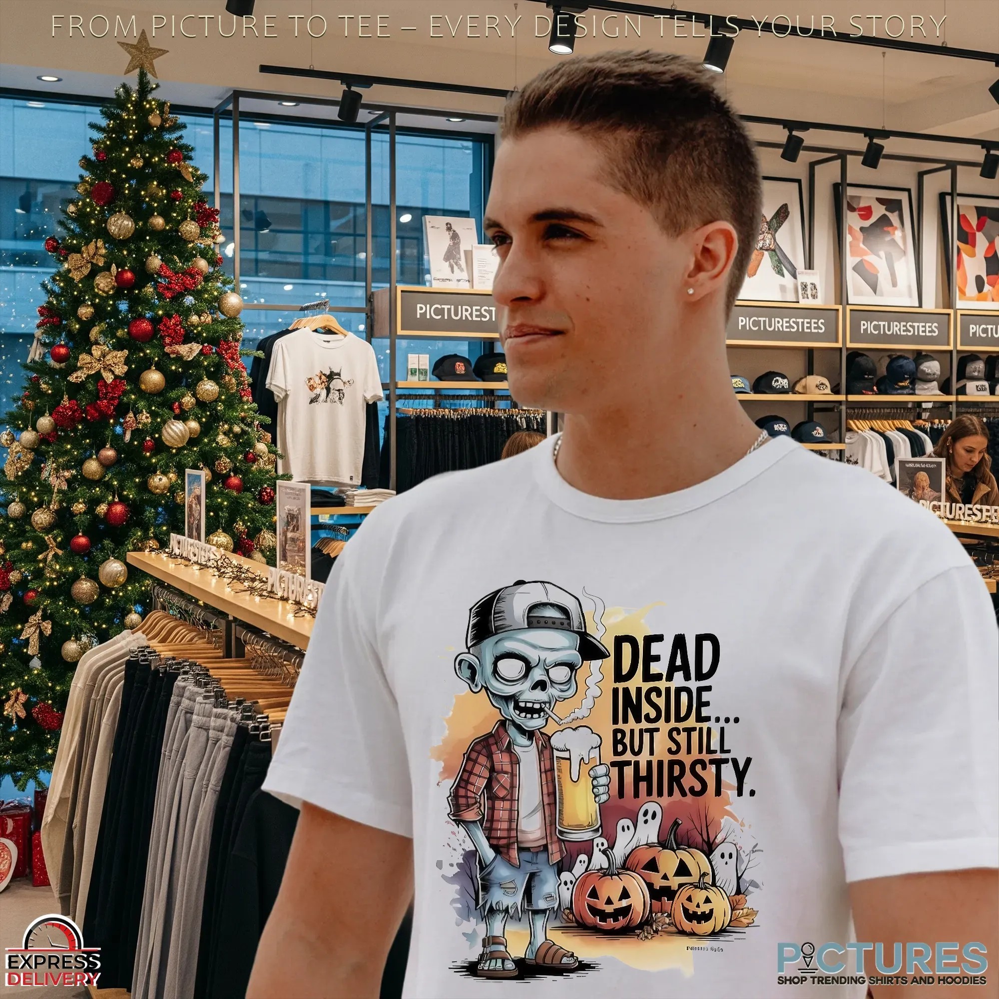Zombie Dead Inside But Still Thirsty Pumpkin Halloween Beer Lover T Shirt