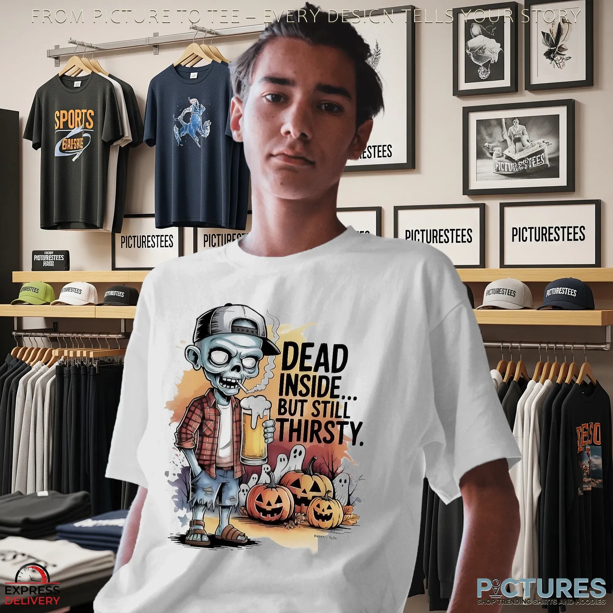 Zombie Dead Inside But Still Thirsty Pumpkin Halloween Beer Lover T Shirt