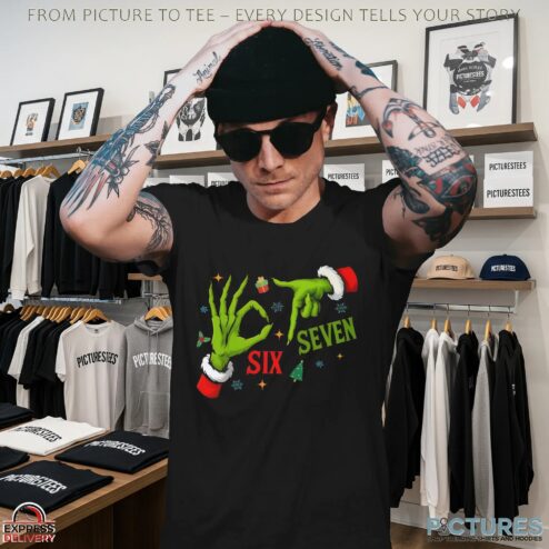 6 7 Six Seven Grinch Hand Xmas Merry Christmas T Shirt