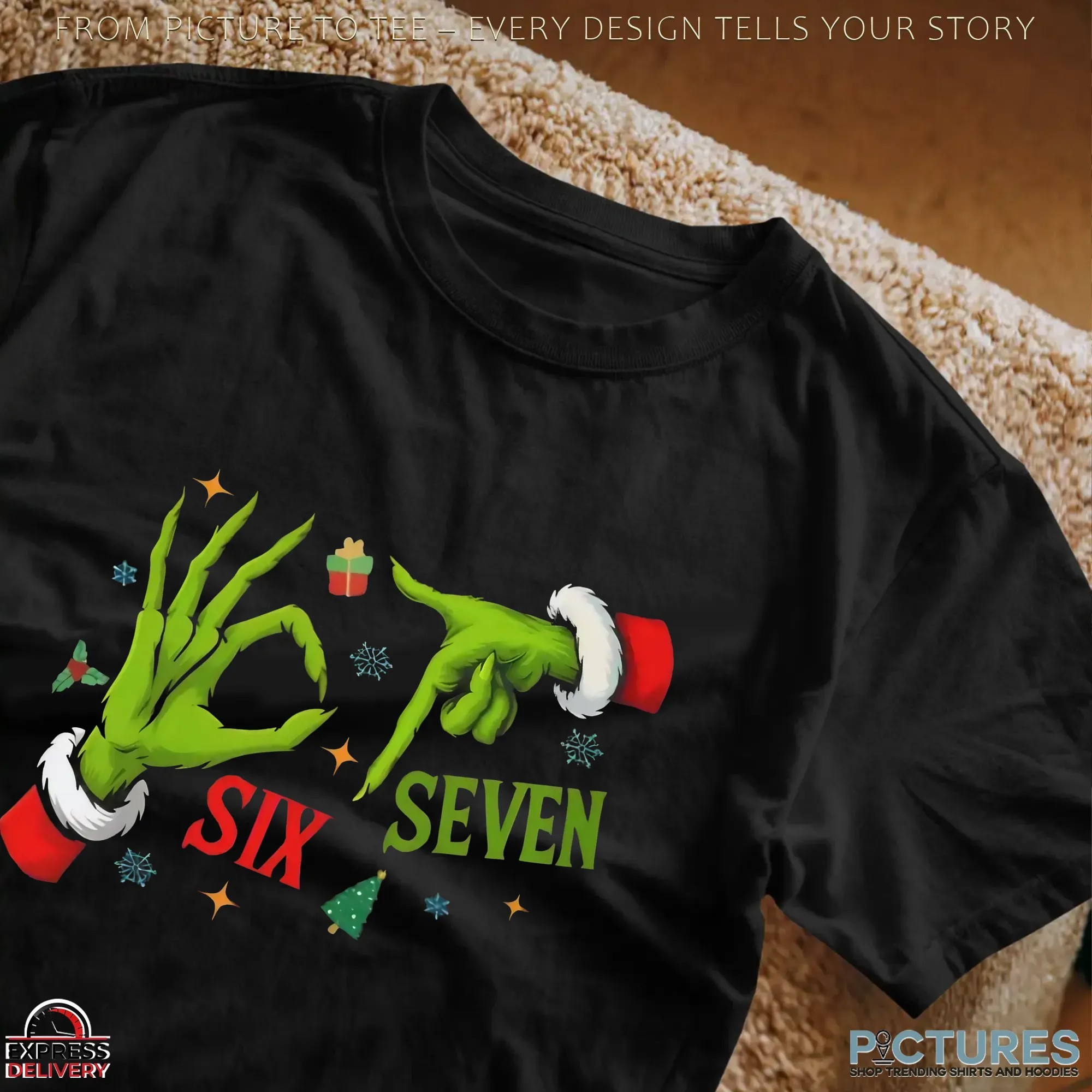 6 7 Six Seven Grinch Hand Xmas Merry Christmas T Shirt