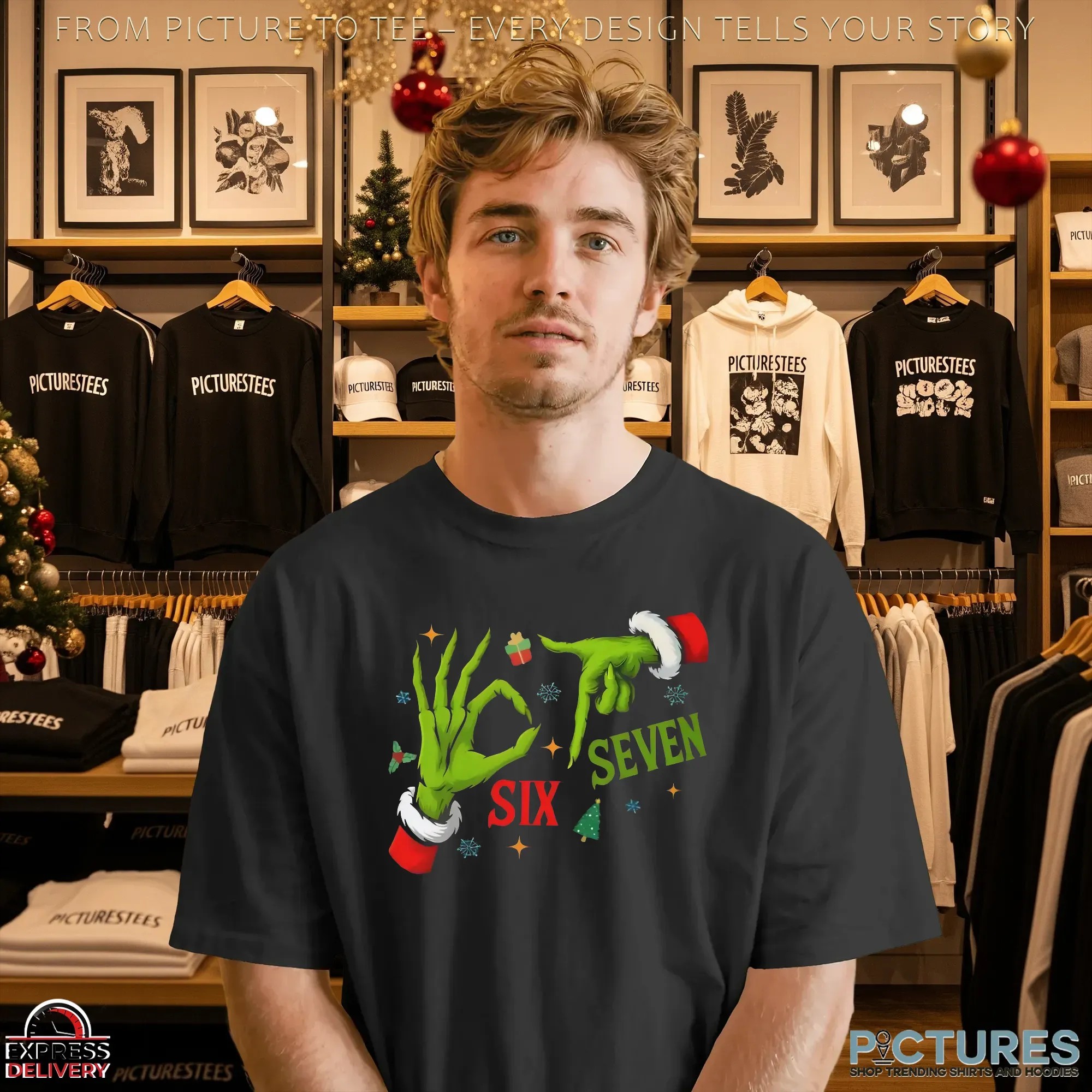 6 7 Six Seven Grinch Hand Xmas Merry Christmas T Shirt