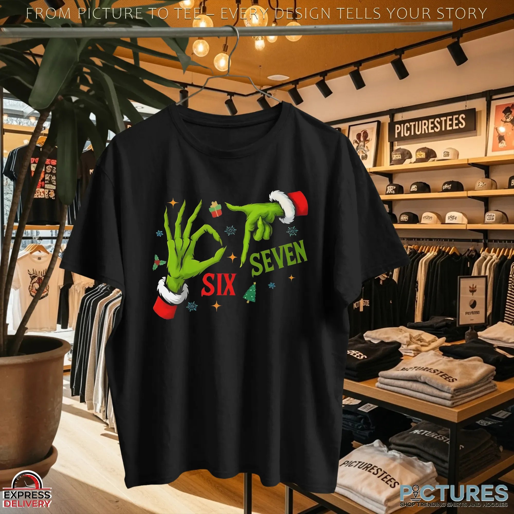 6 7 Six Seven Grinch Hand Xmas Merry Christmas T Shirt