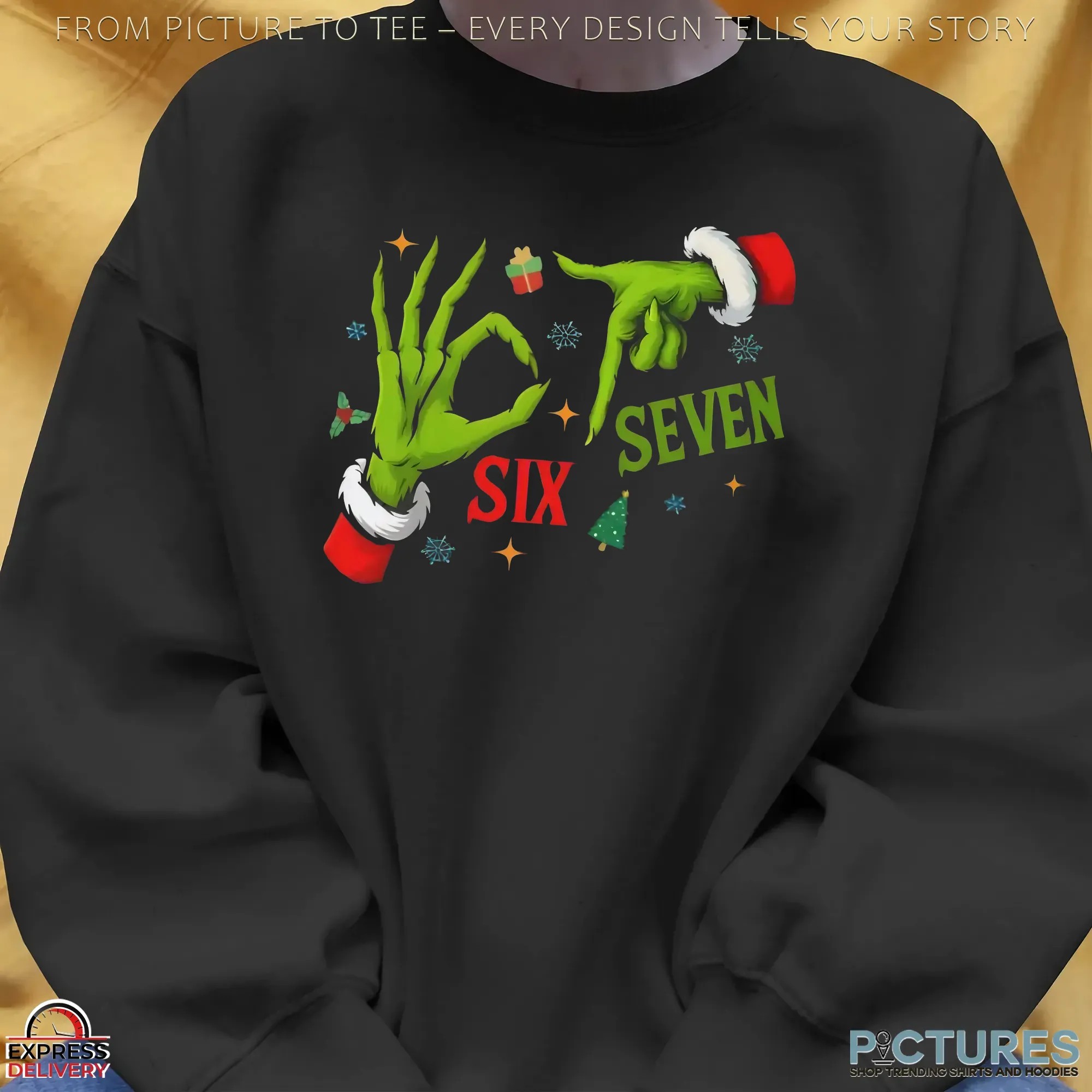 6 7 Six Seven Grinch Hand Xmas Merry Christmas T Shirt