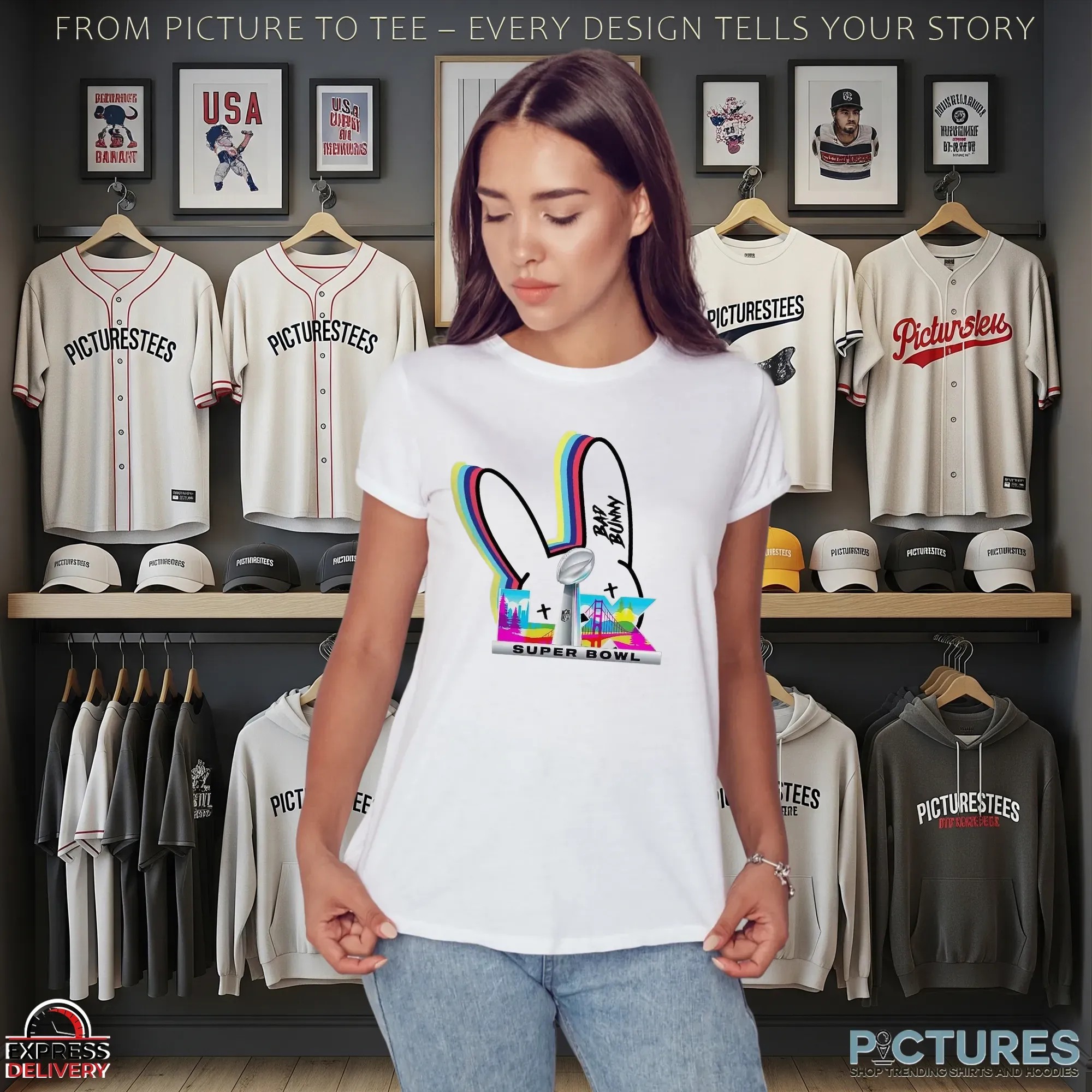 Bad Bunny Super Bowl LX 2026 Bunny Rainbow Logo T Shirt