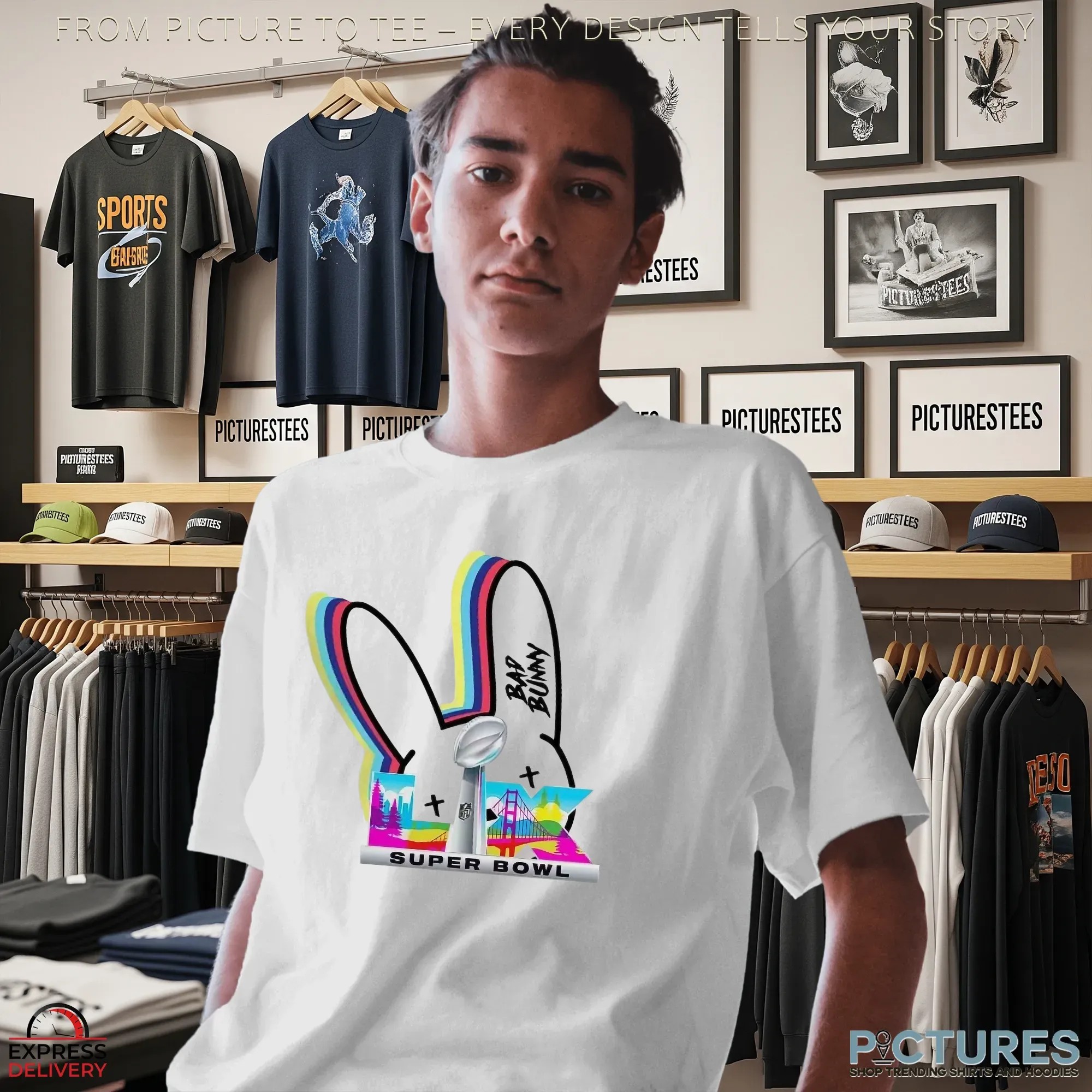 Bad Bunny Super Bowl LX 2026 Bunny Rainbow Logo T Shirt