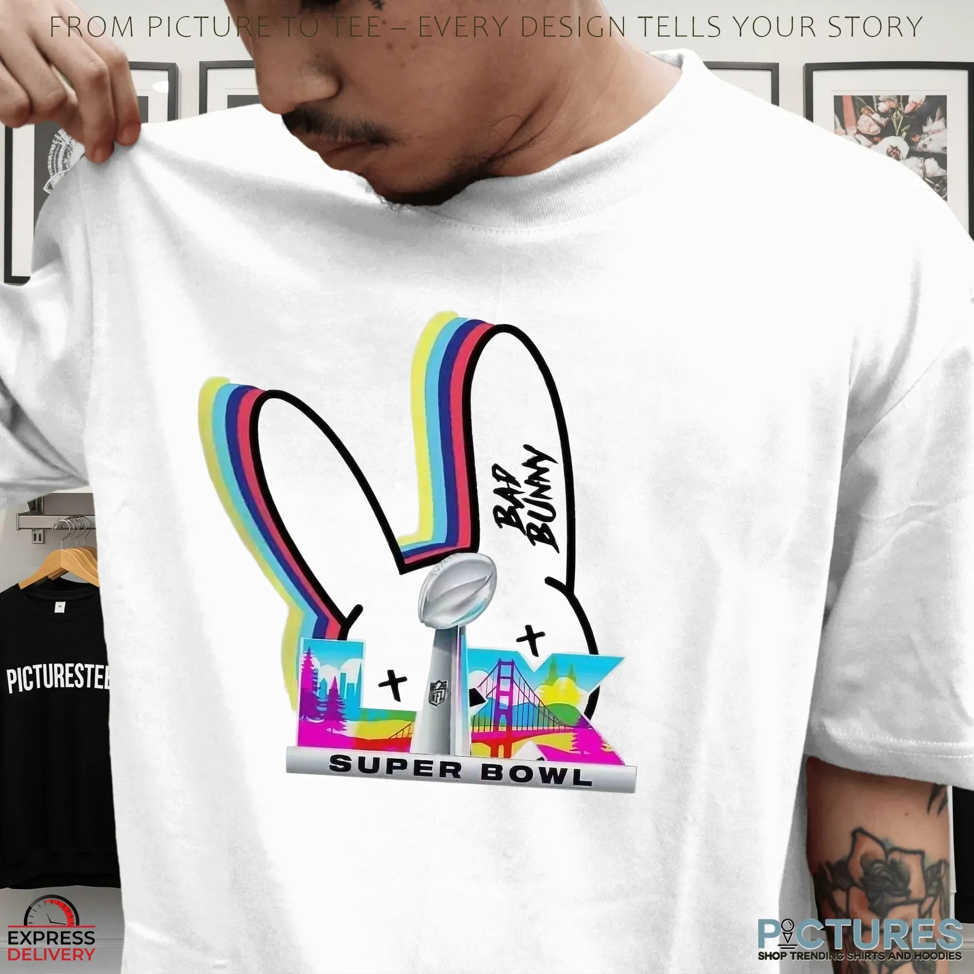 Bad Bunny Super Bowl LX 2026 Bunny Rainbow Logo T Shirt