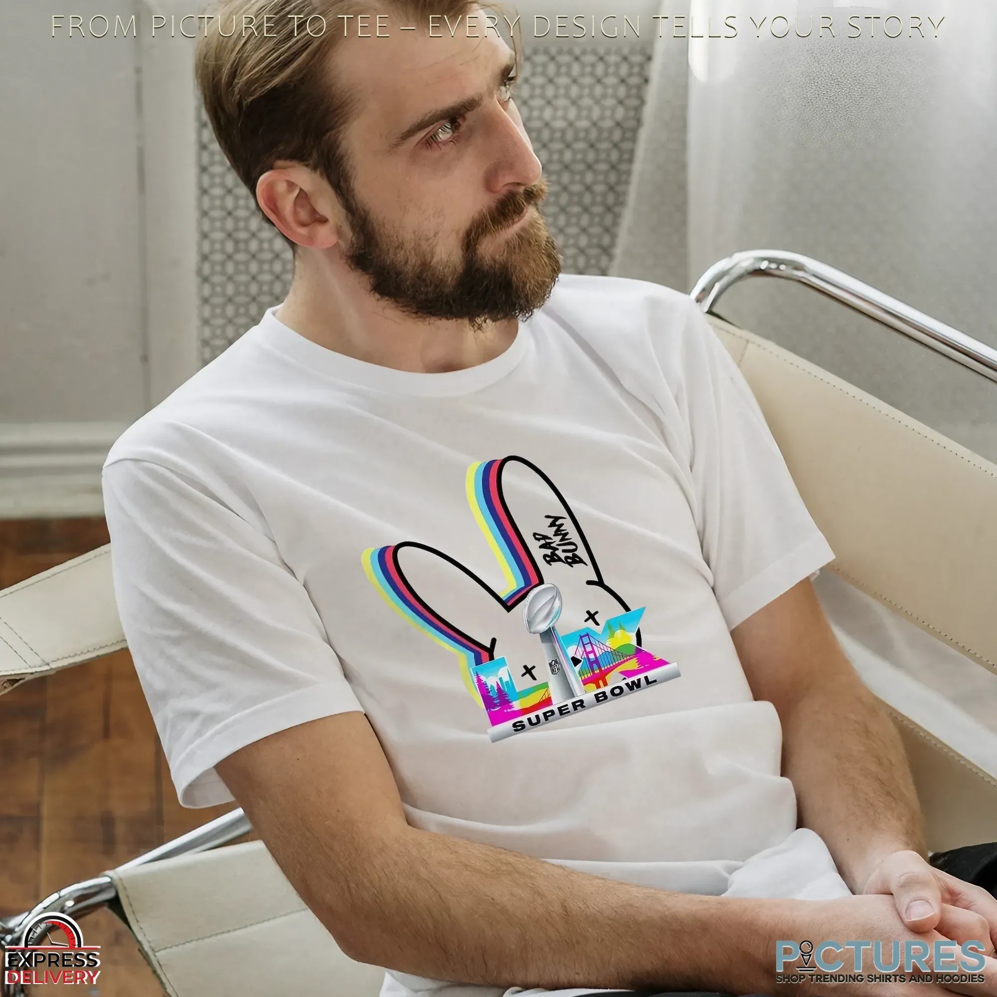 Bad Bunny Super Bowl LX 2026 Bunny Rainbow Logo T Shirt