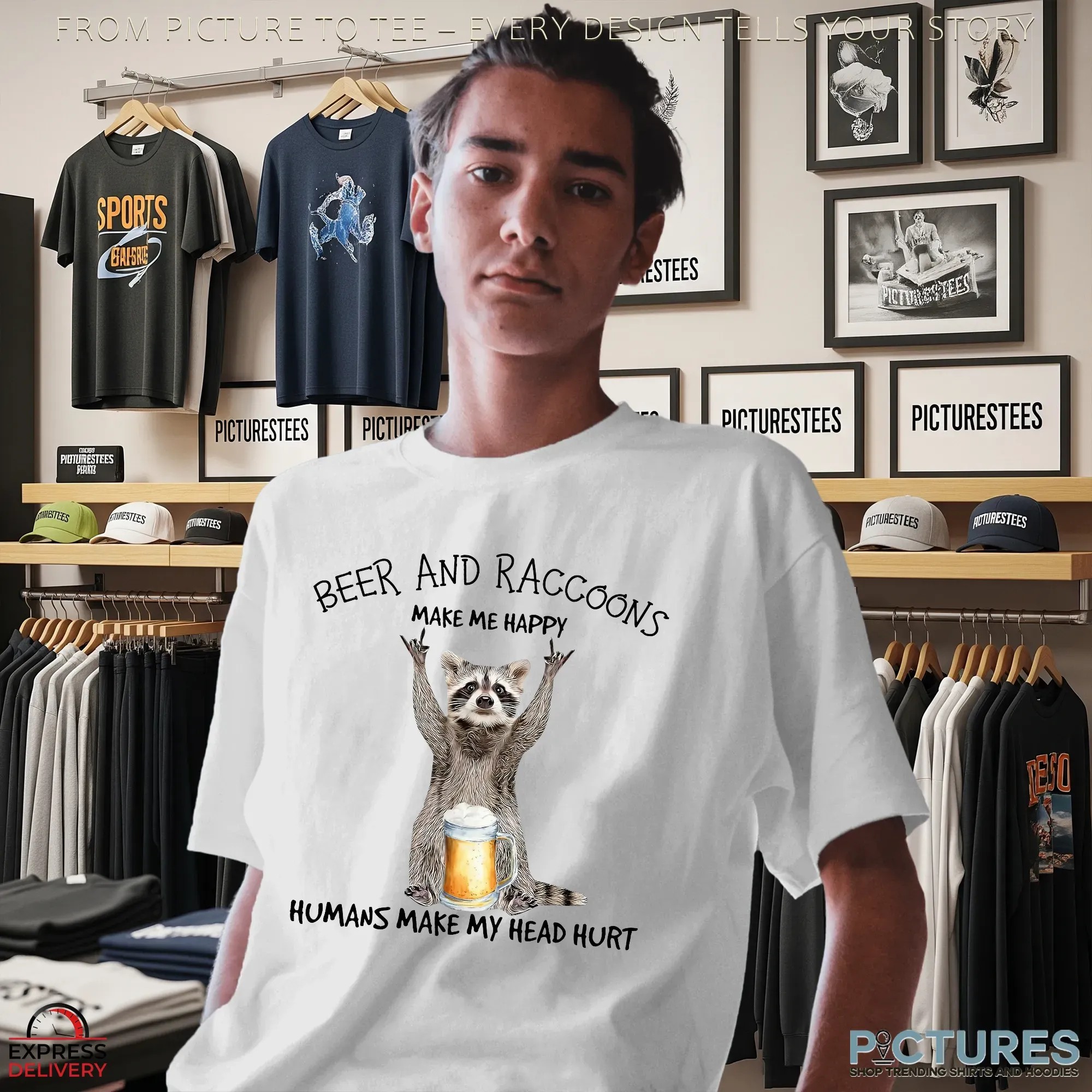 Beer And Raccoon Make Me Happy Humans Make My Head Hurt T Shirt