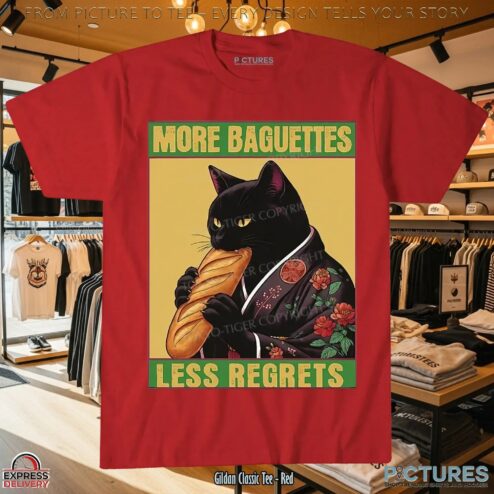 Black Cat More Baguettes Less Regrets Japanese Style T Shirt