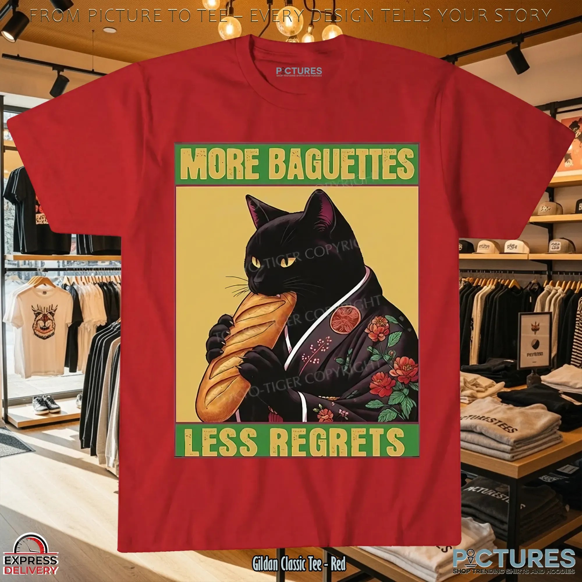 Black Cat More Baguettes Less Regrets Japanese Style T Shirt