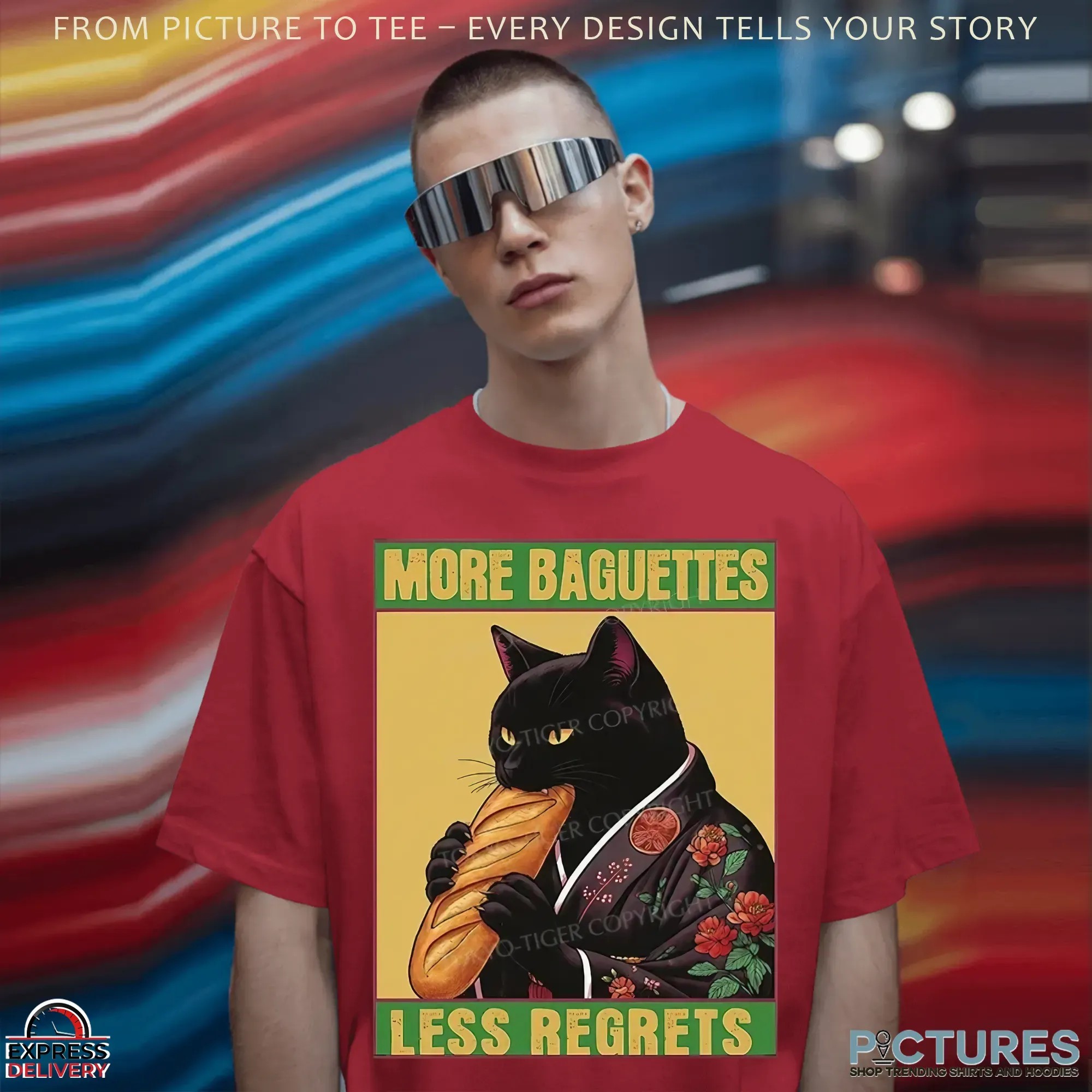 Black Cat More Baguettes Less Regrets Japanese Style T Shirt