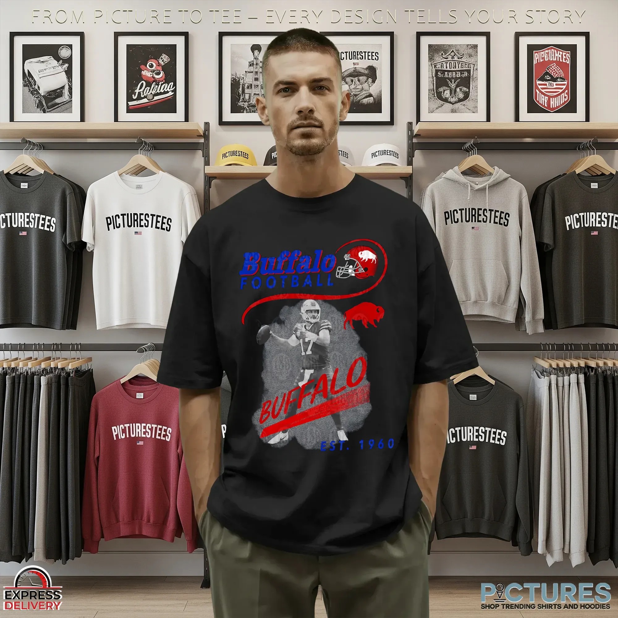 Buffalo Football Vintage 1960 Retro Quarterback Graphic T Shirt