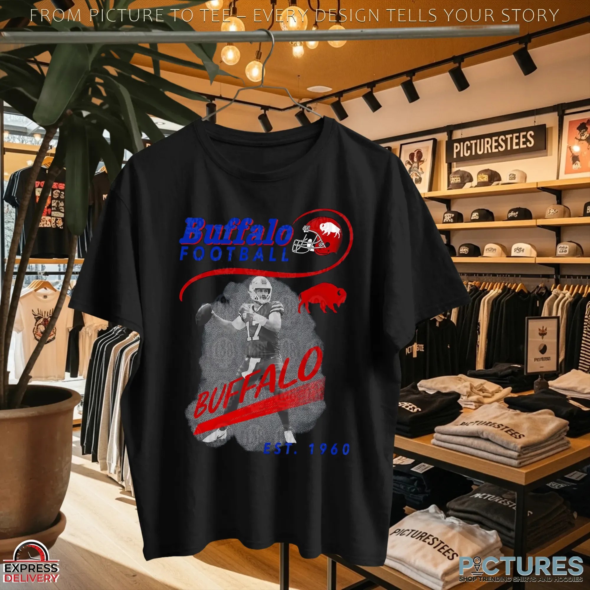 Buffalo Football Vintage 1960 Retro Quarterback Graphic T Shirt