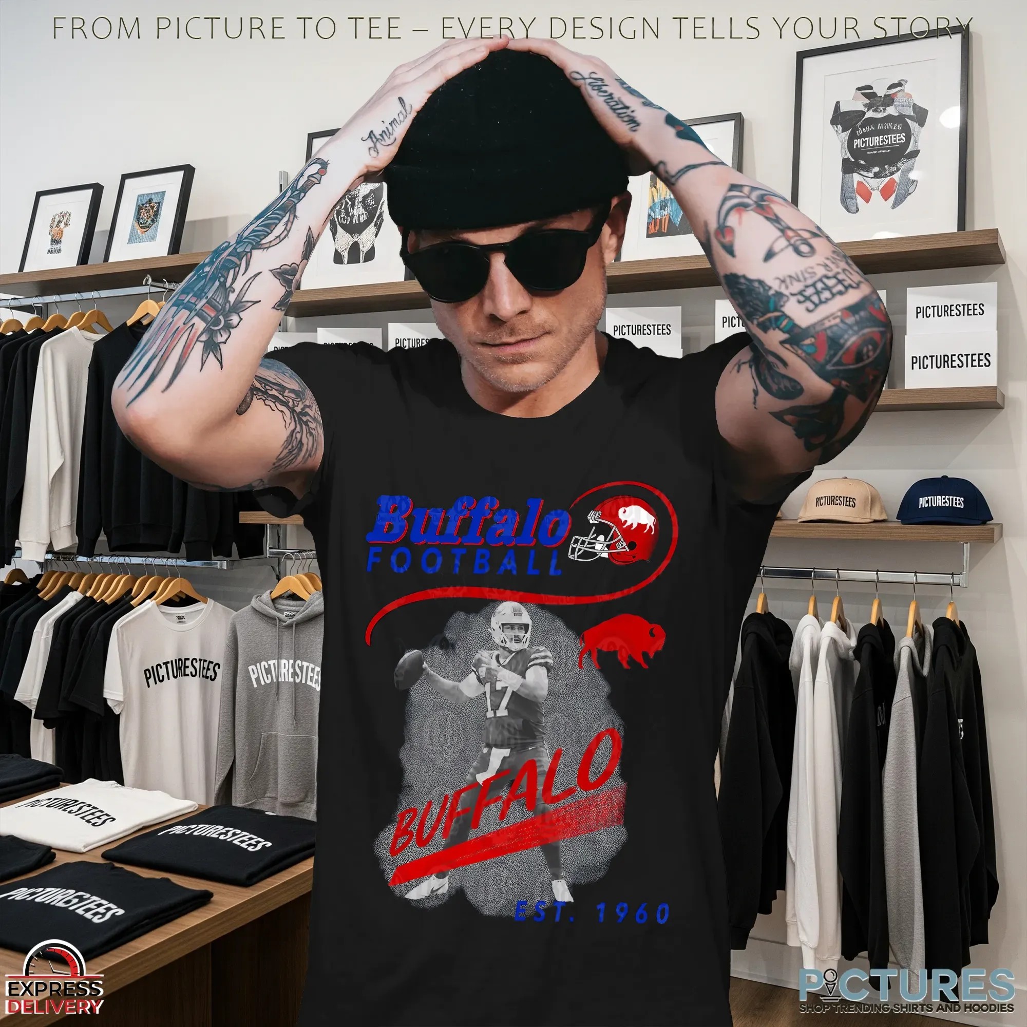 Buffalo Football Vintage 1960 Retro Quarterback Graphic T Shirt