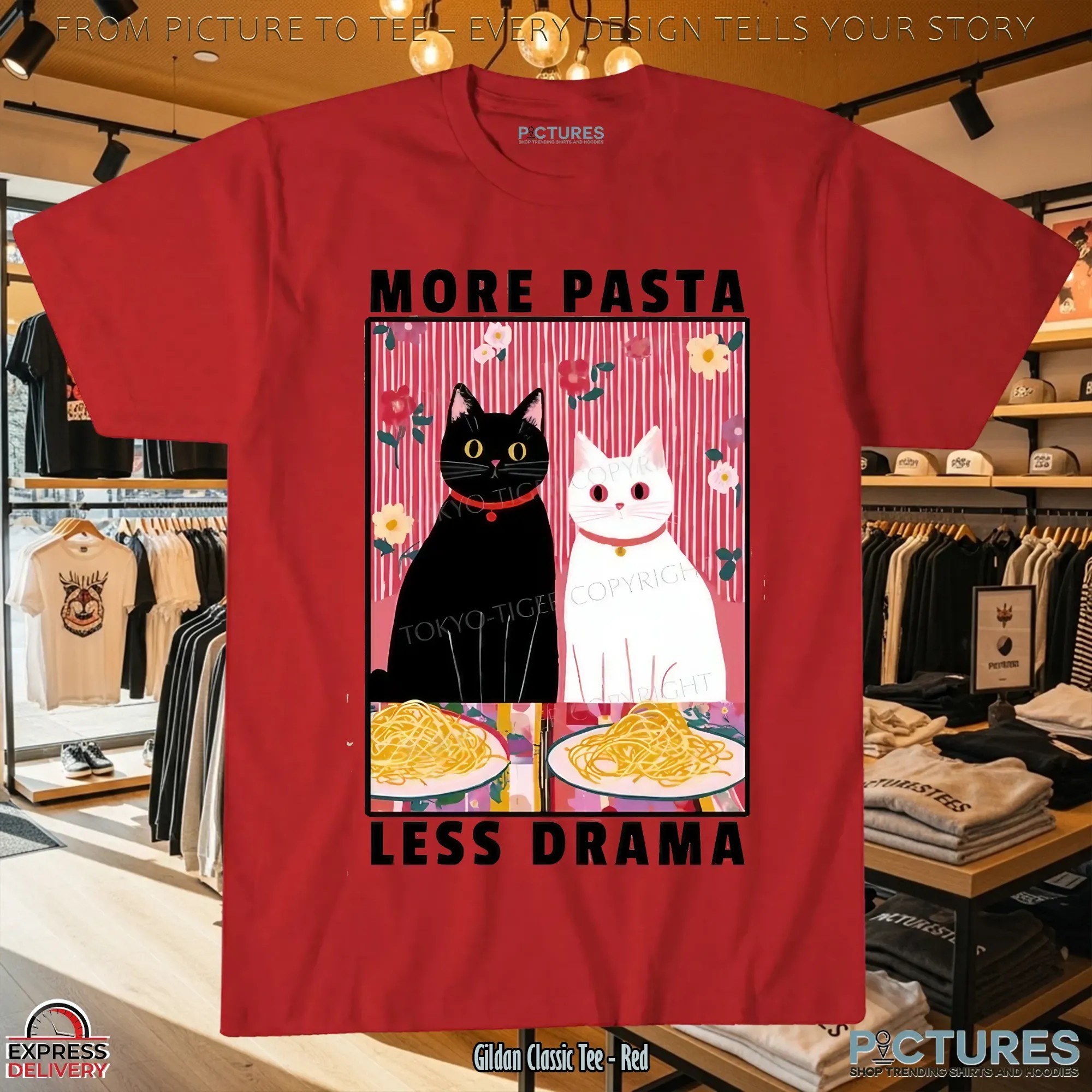 Cats More Pasta Less Drama Japanese Style T Shirt