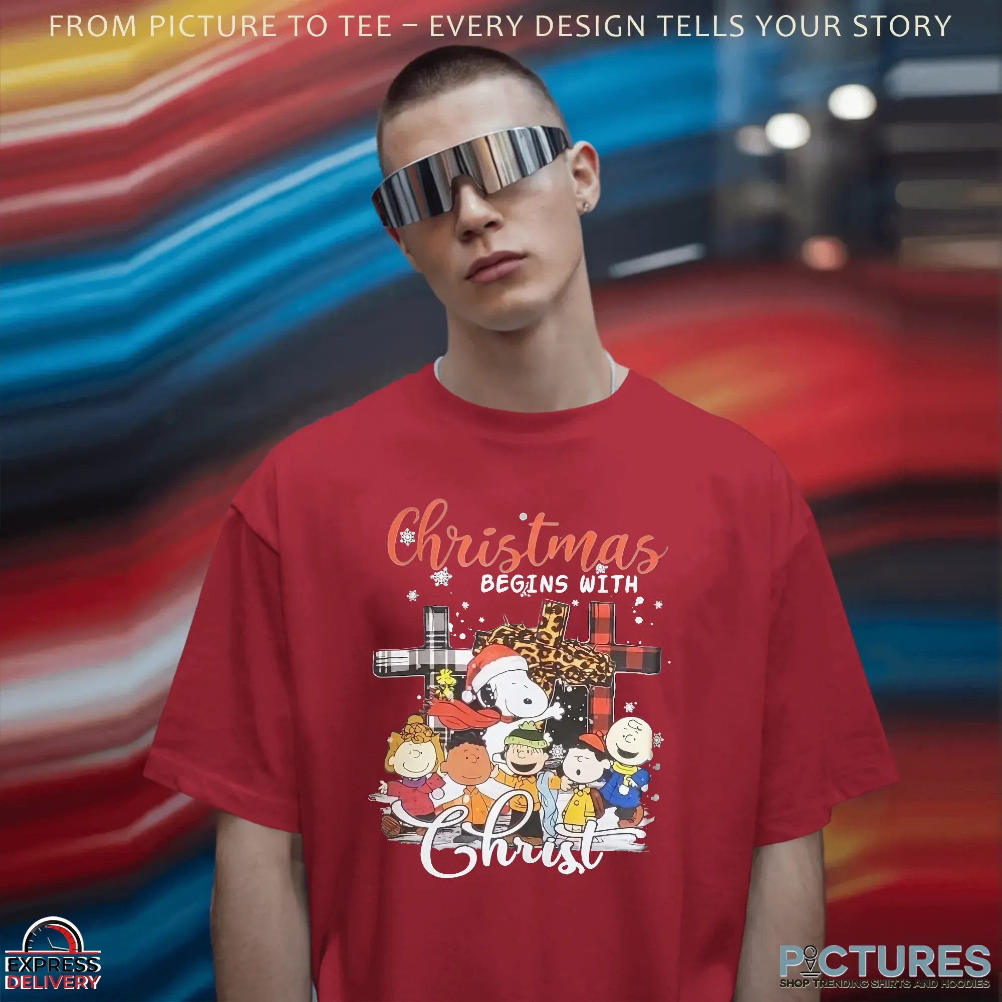 Charlie Brown Snoopy The Peanuts Friends Christmas Begins with Christ T Shirt