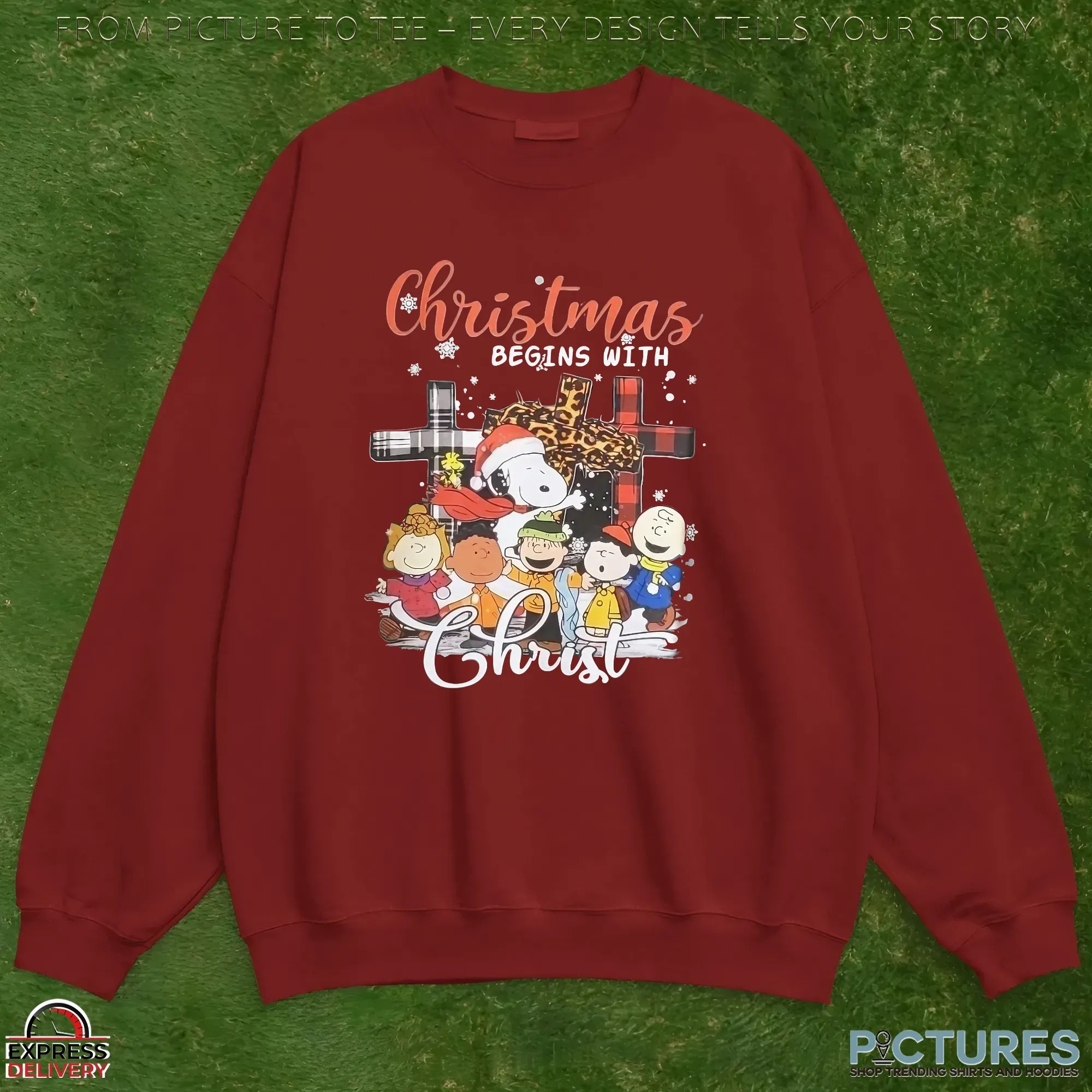 Charlie Brown Snoopy The Peanuts Friends Christmas Begins with Christ T Shirt
